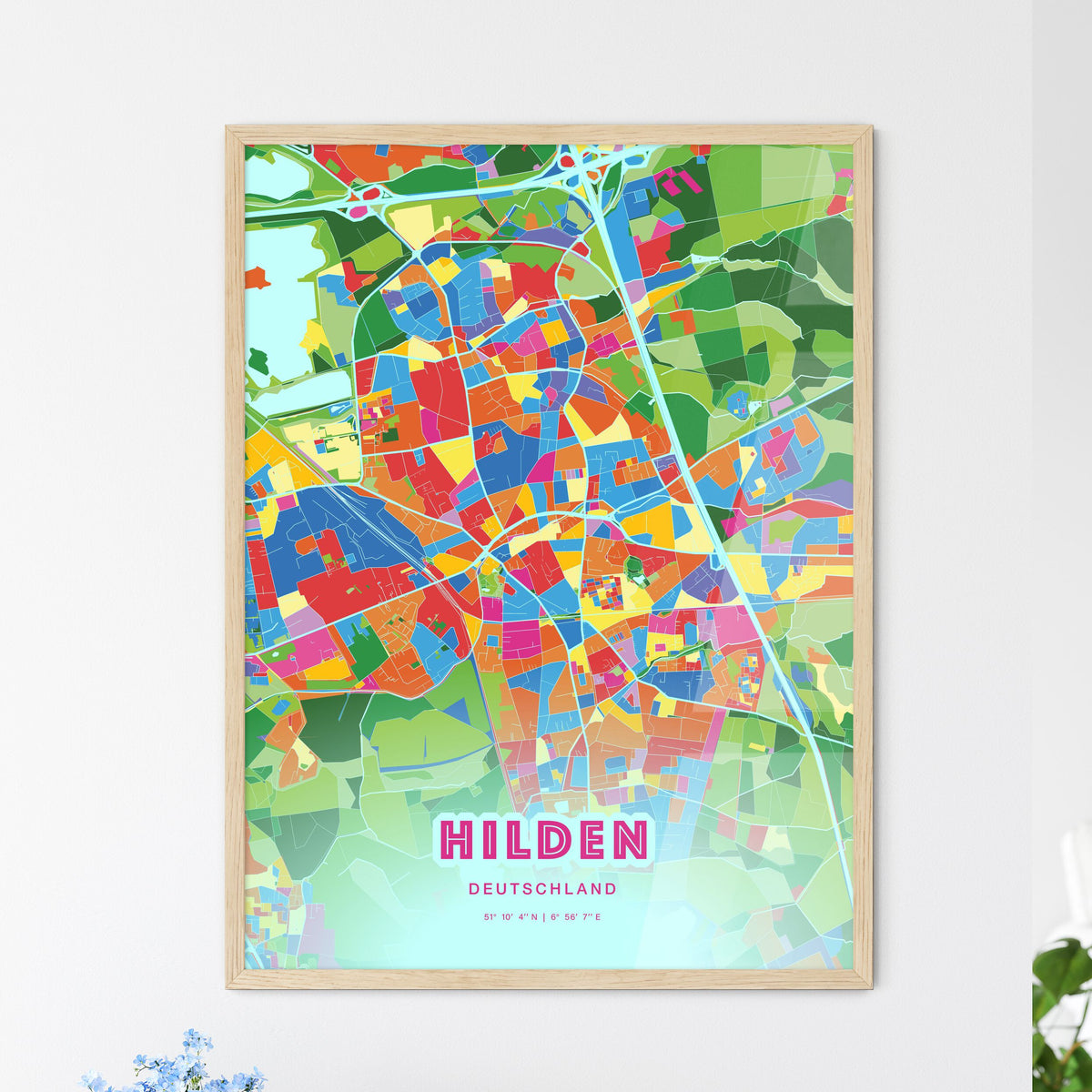 Colorful HILDEN GERMANY Fine Art Map Crazy Colors