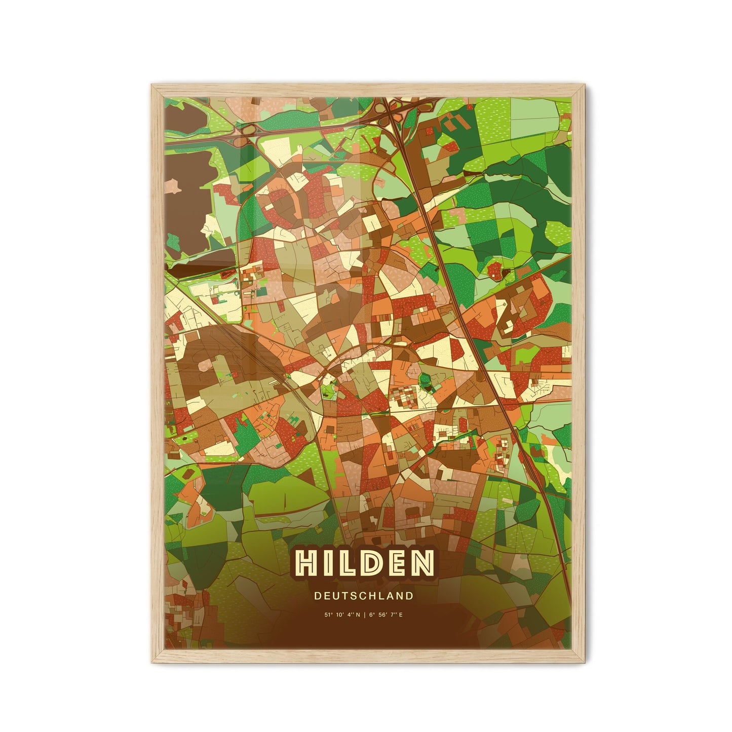 Colorful HILDEN GERMANY Fine Art Map Farmhouse