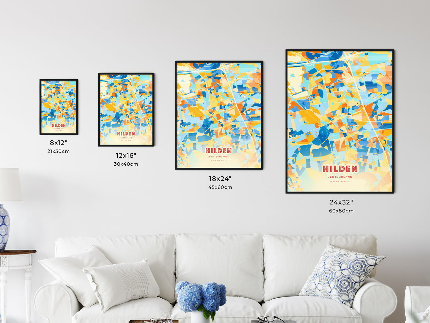 Colorful HILDEN GERMANY Fine Art Map Blue Orange