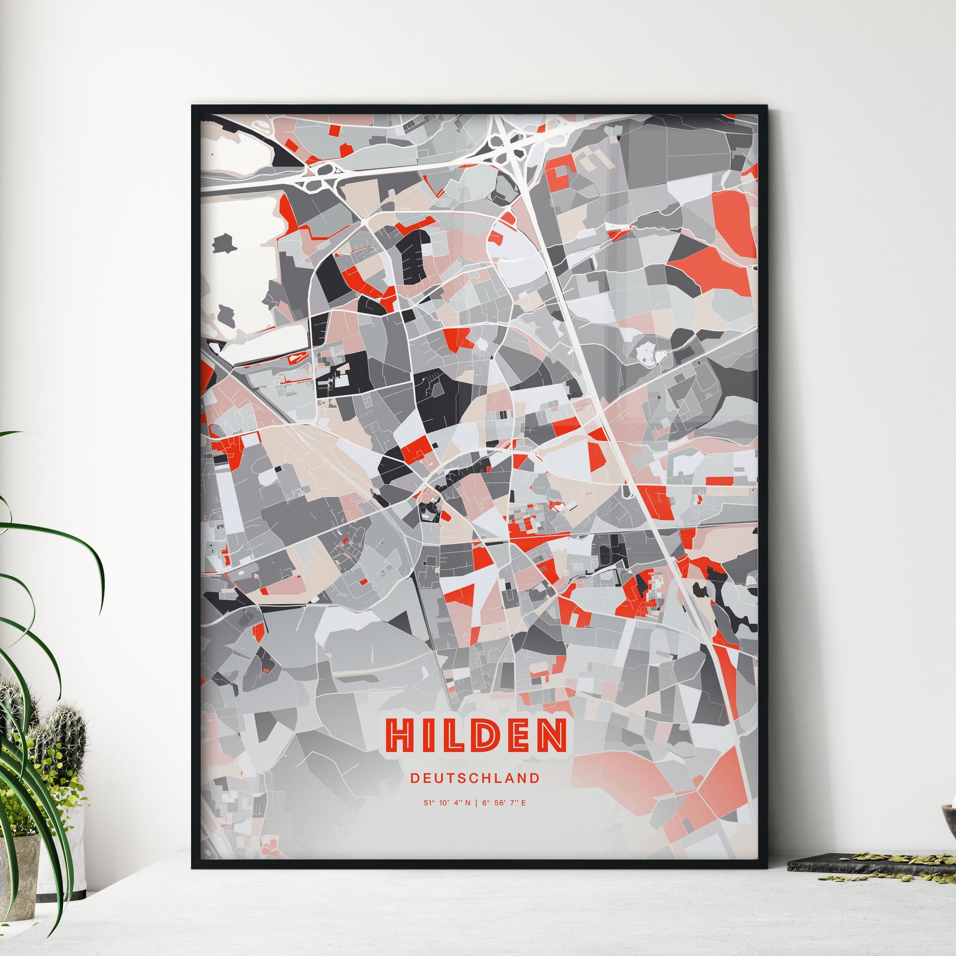 Colorful HILDEN GERMANY Fine Art Map Modern