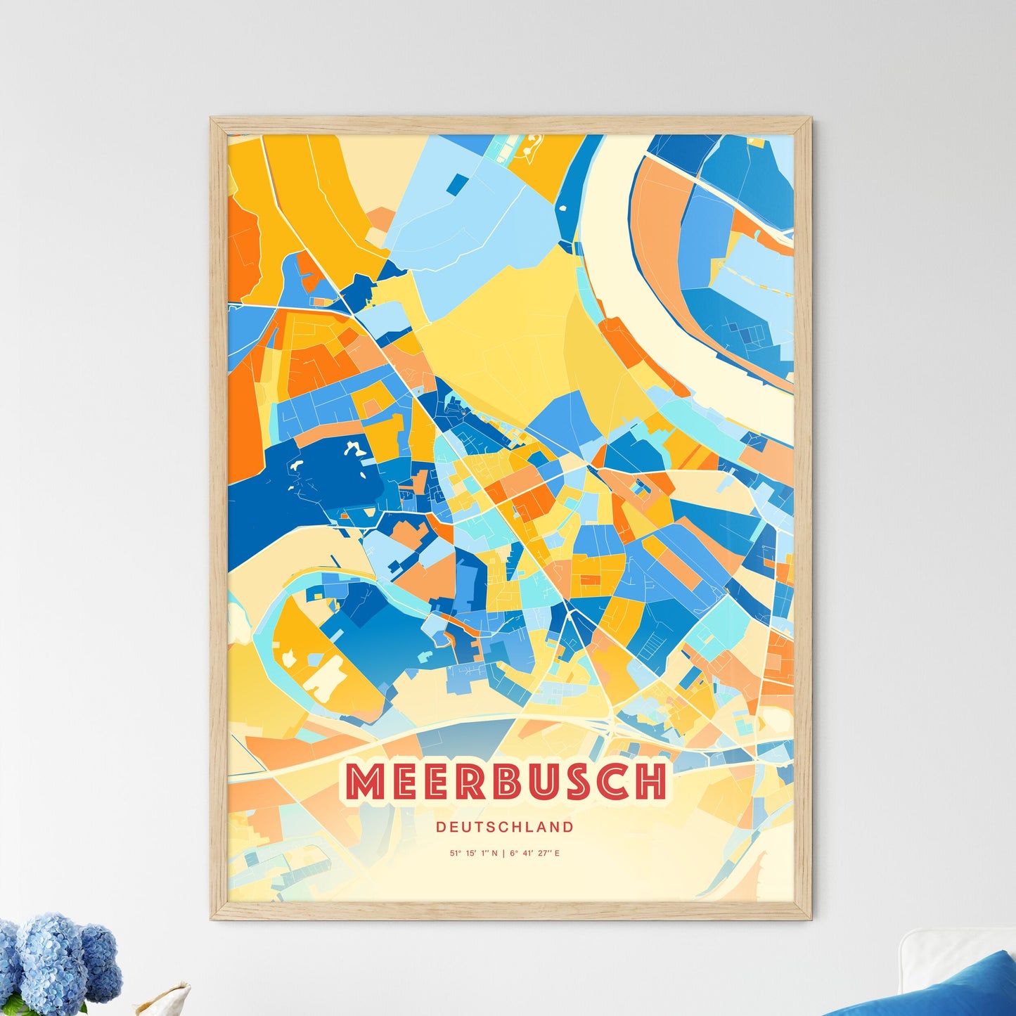 Colorful MEERBUSCH GERMANY Fine Art Map Blue Orange