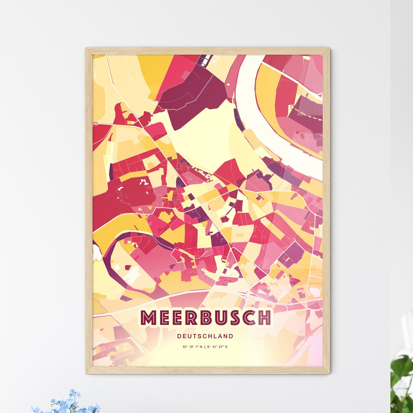 Colorful MEERBUSCH GERMANY Fine Art Map Hot Red