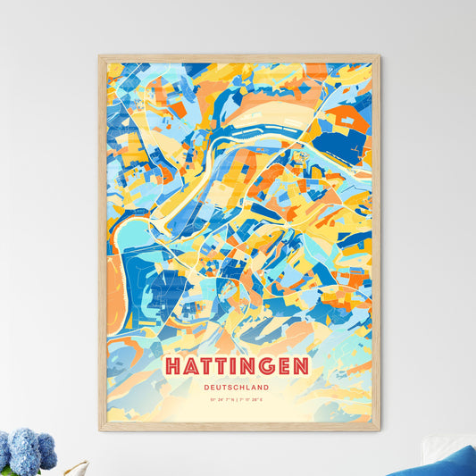 Colorful HATTINGEN GERMANY Fine Art Map Blue Orange