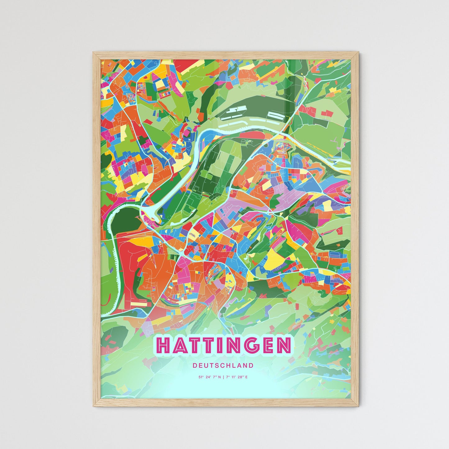 Colorful HATTINGEN GERMANY Fine Art Map Crazy Colors