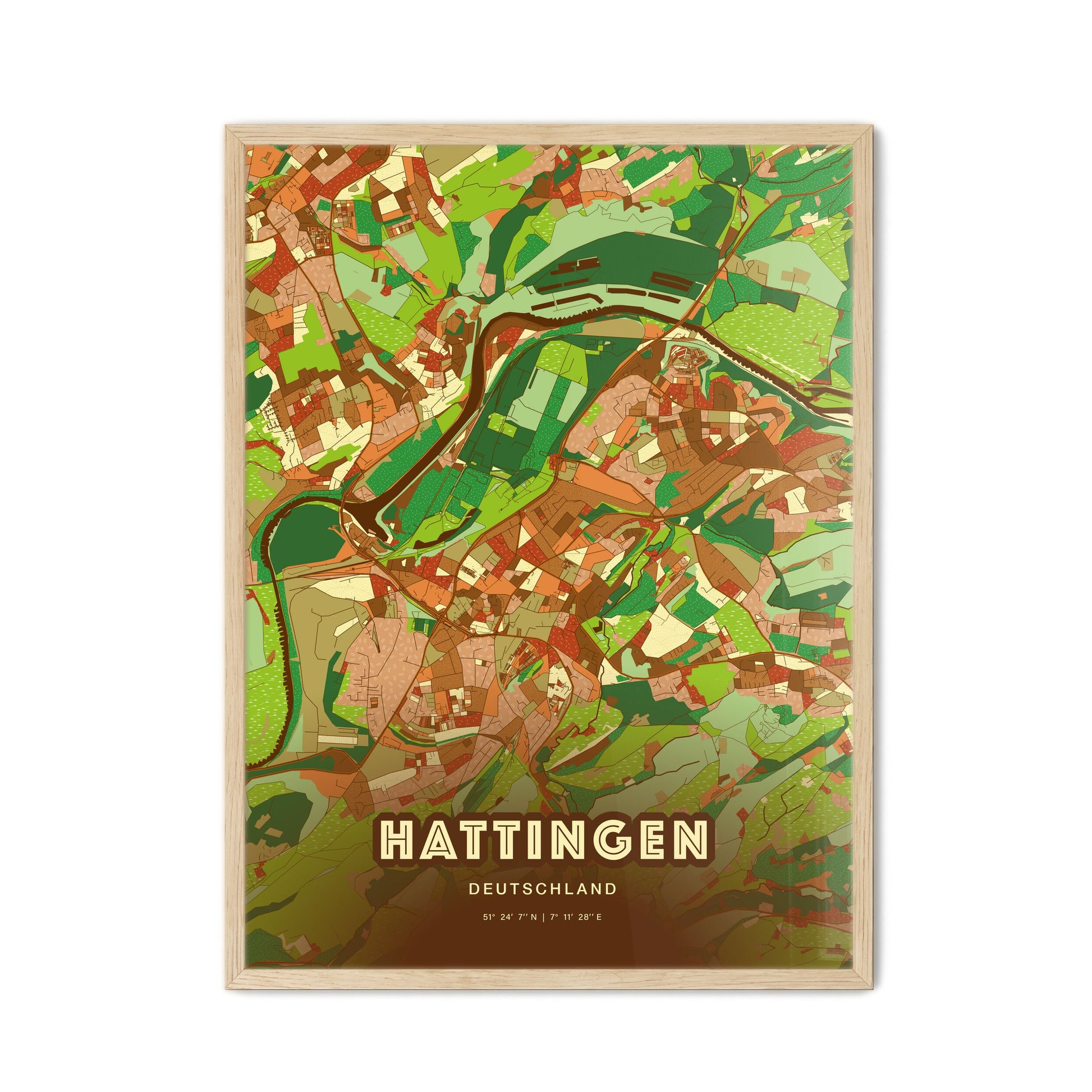 Colorful HATTINGEN GERMANY Fine Art Map Farmhouse