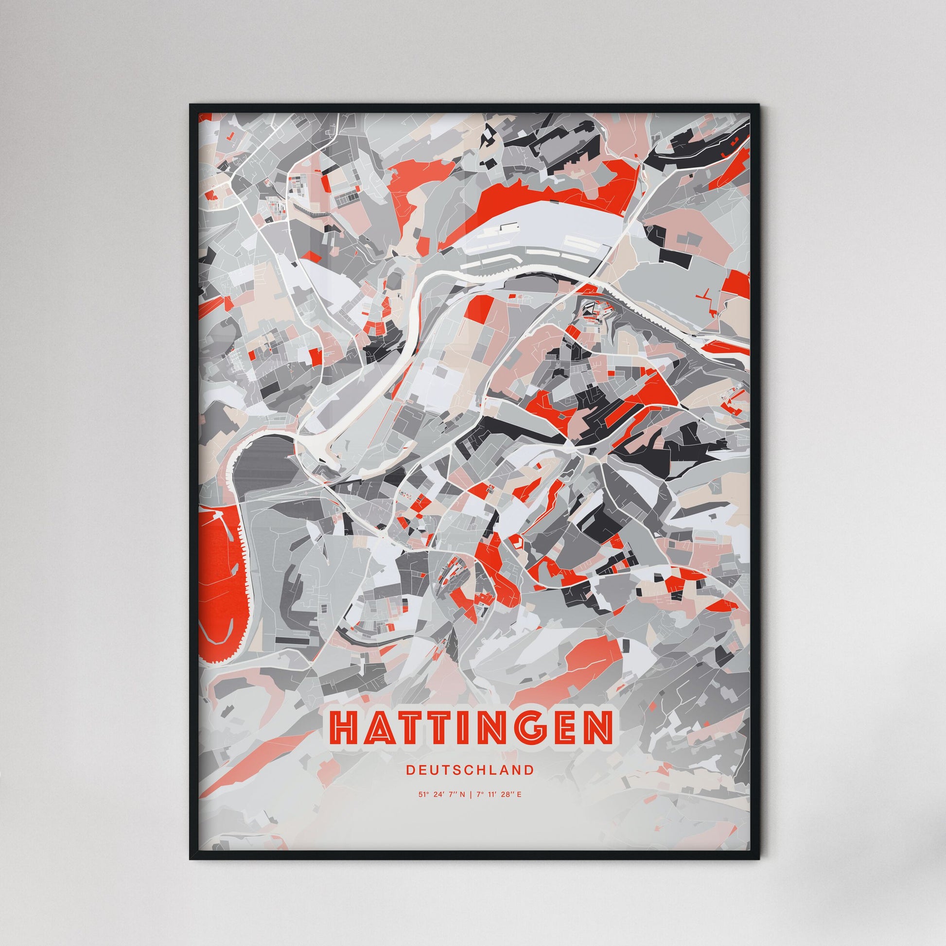 Colorful HATTINGEN GERMANY Fine Art Map Modern