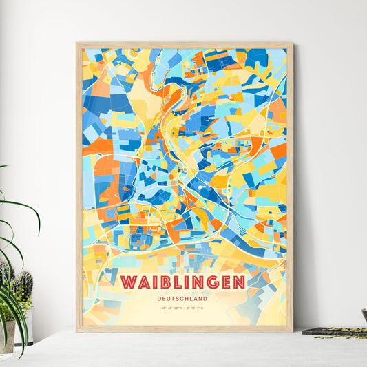 Colorful WAIBLINGEN GERMANY Fine Art Map Blue Orange