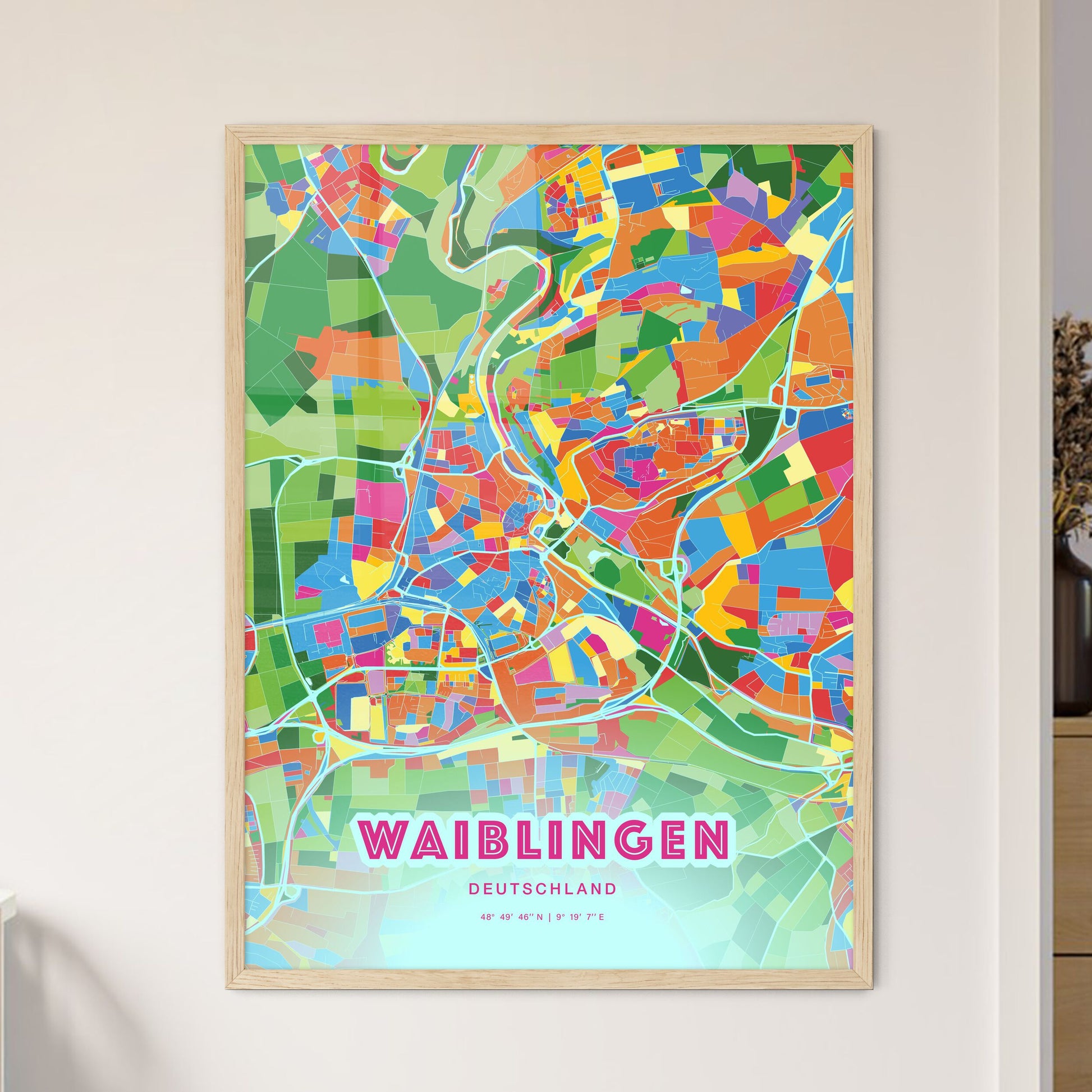 Colorful WAIBLINGEN GERMANY Fine Art Map Crazy Colors