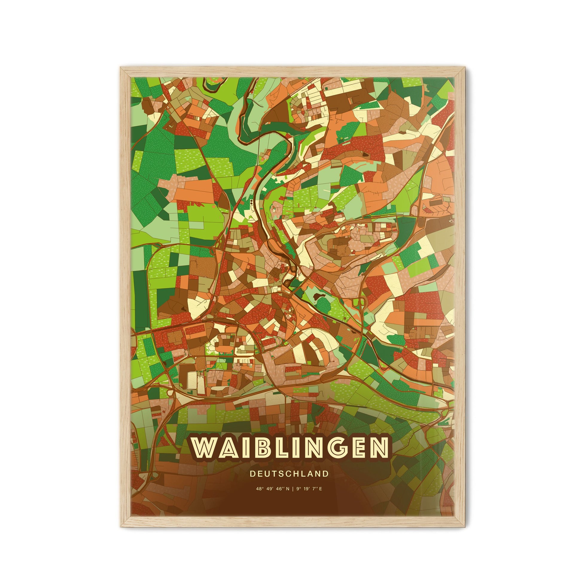 Colorful WAIBLINGEN GERMANY Fine Art Map Farmhouse