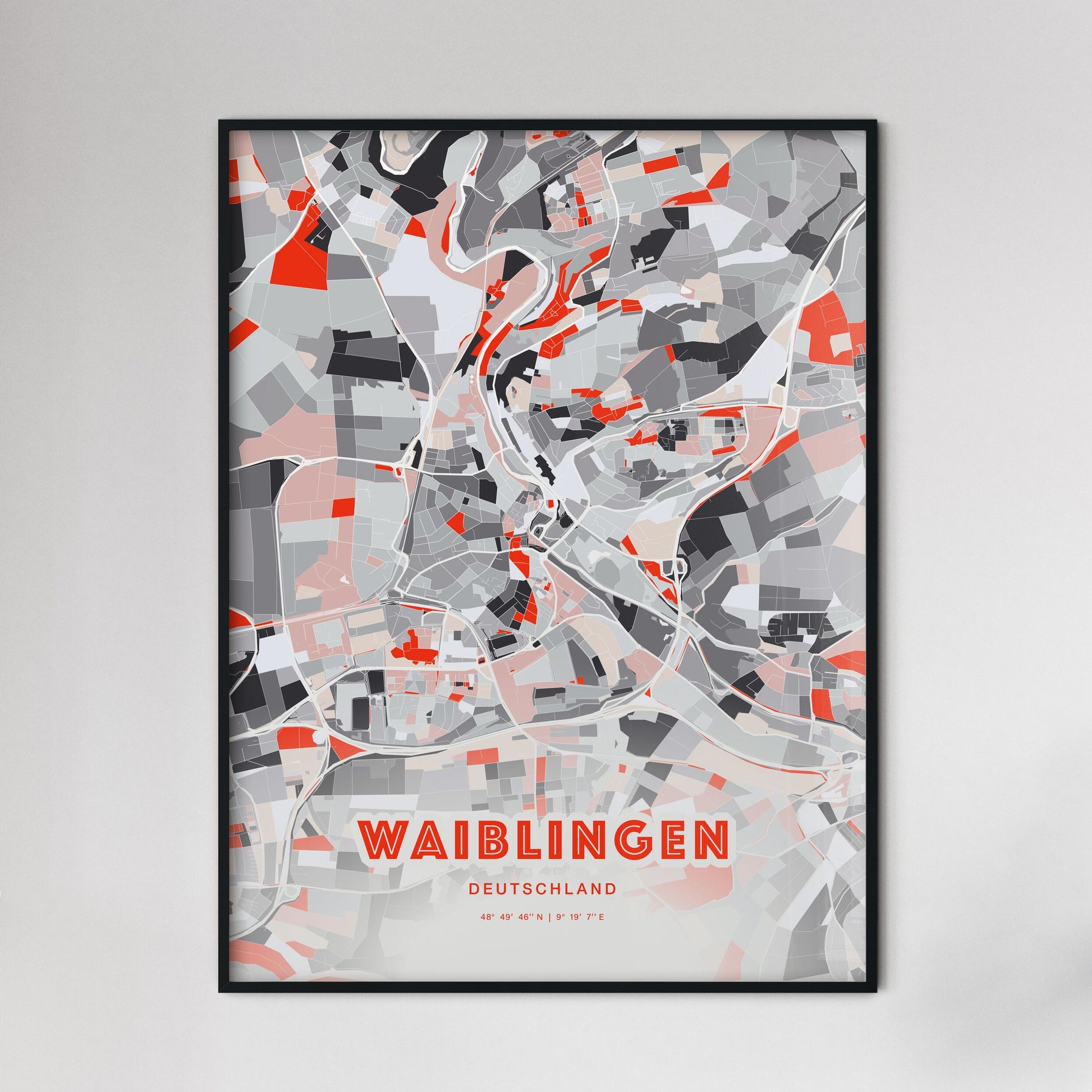 Colorful WAIBLINGEN GERMANY Fine Art Map Modern