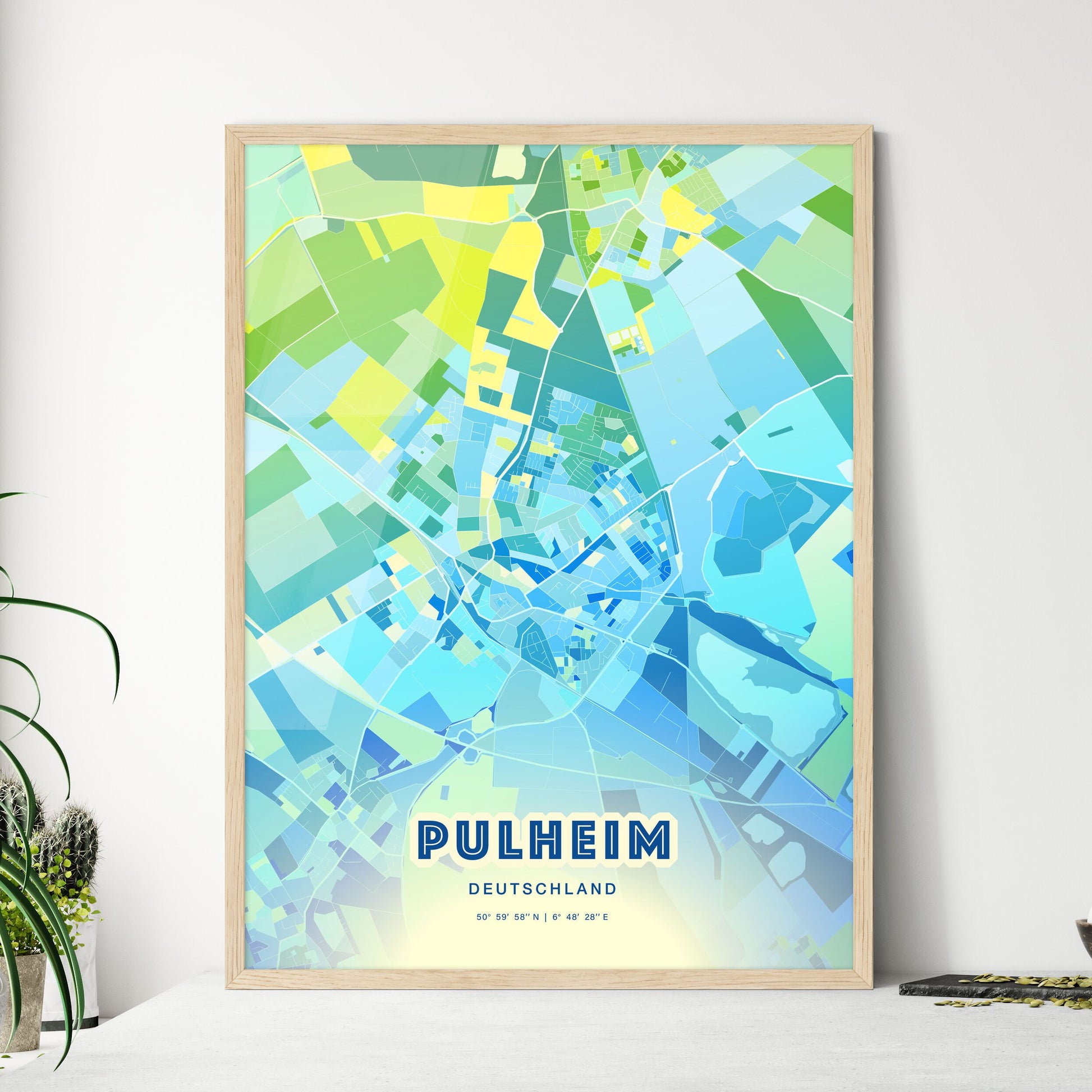 Colorful PULHEIM GERMANY Fine Art Map Cool Blue