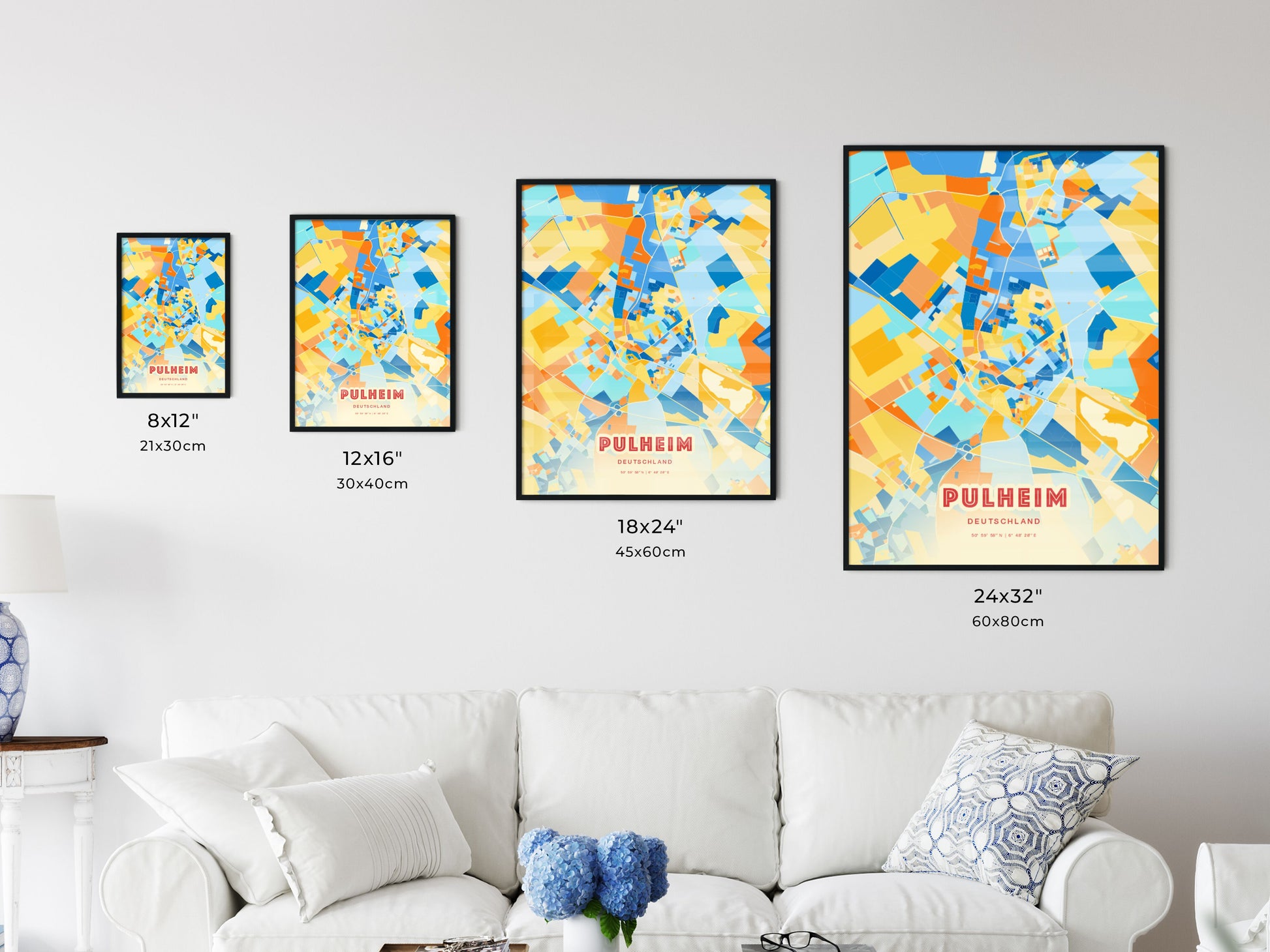 Colorful PULHEIM GERMANY Fine Art Map Blue Orange