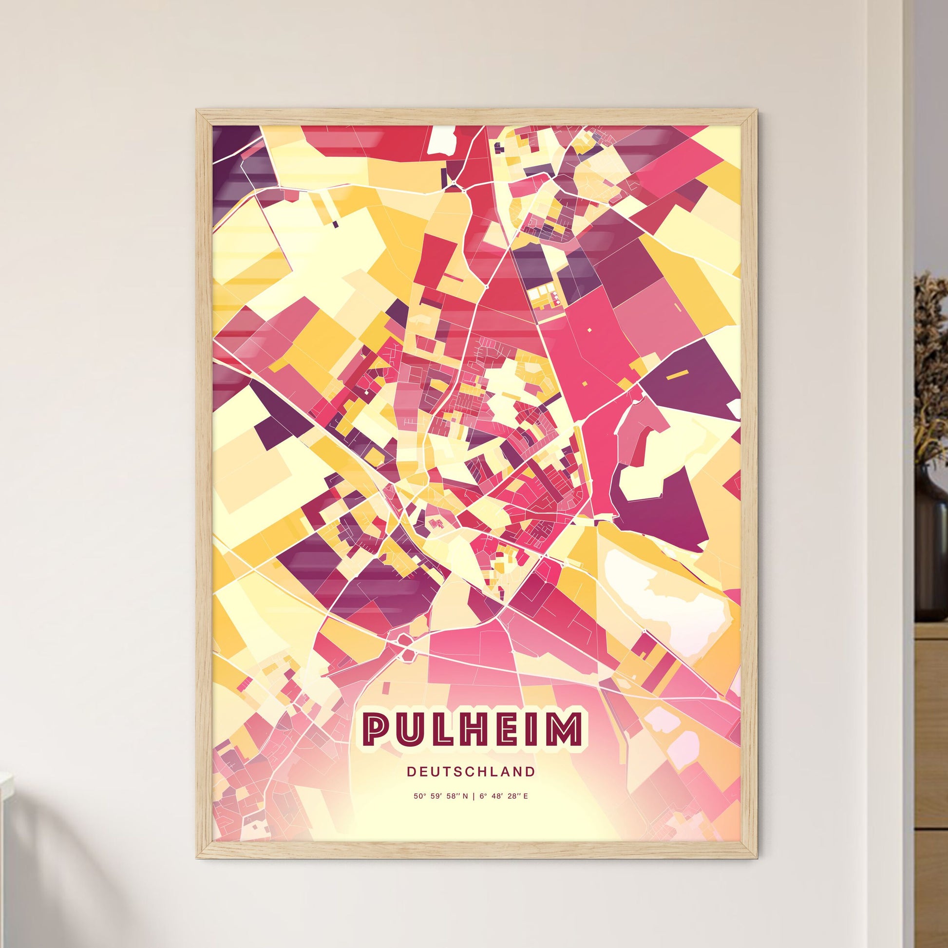 Colorful PULHEIM GERMANY Fine Art Map Hot Red