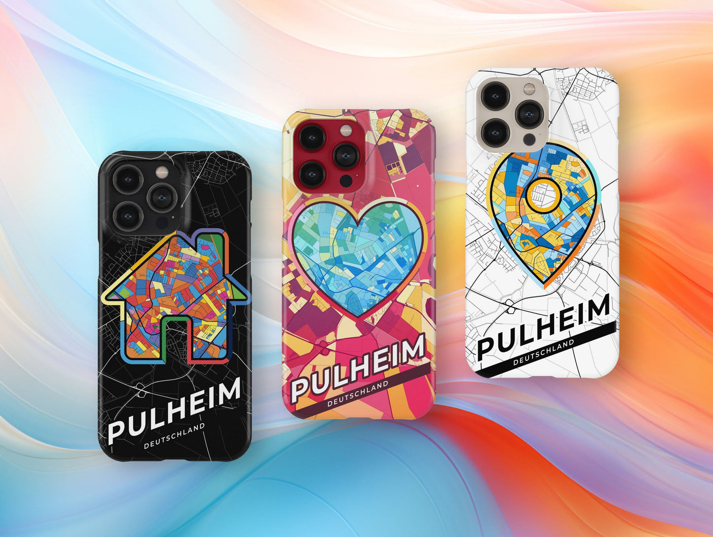 Pulheim Deutschland slim phone case with colorful icon. Birthday, wedding or housewarming gift. Couple match cases.