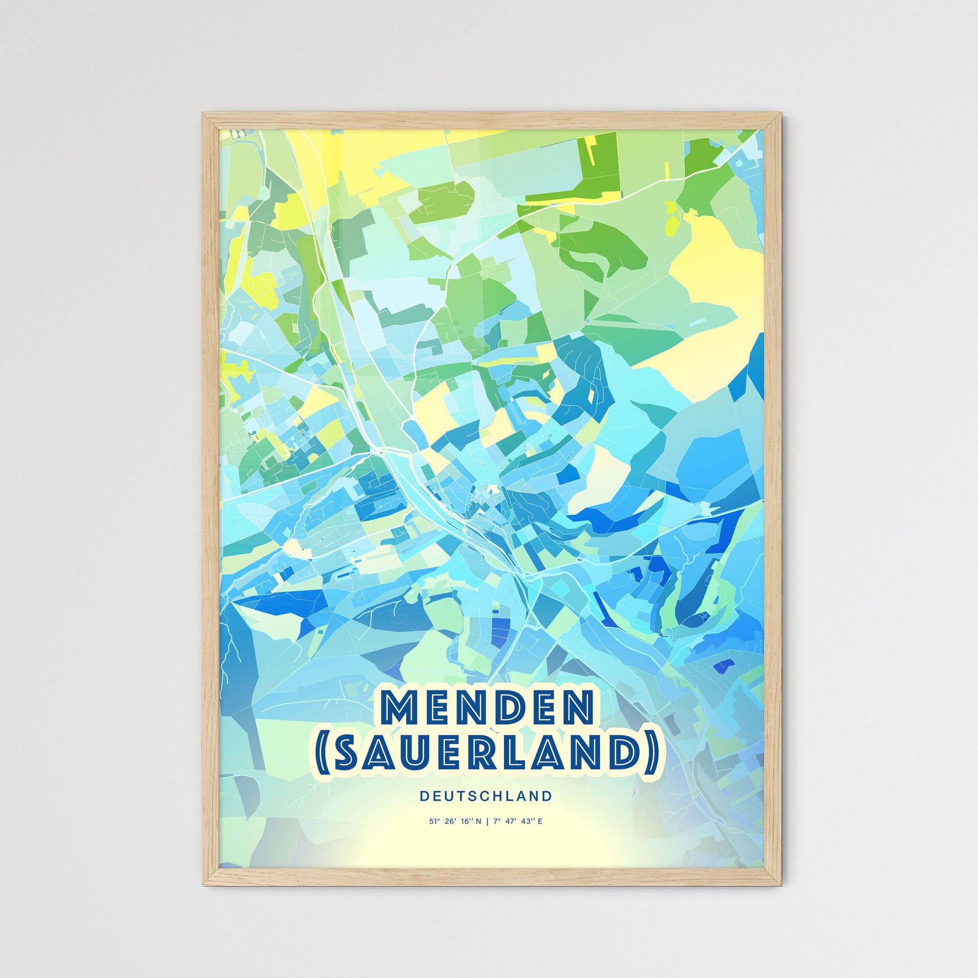 Colorful MENDEN (SAUERLAND) GERMANY Fine Art Map Cool Blue