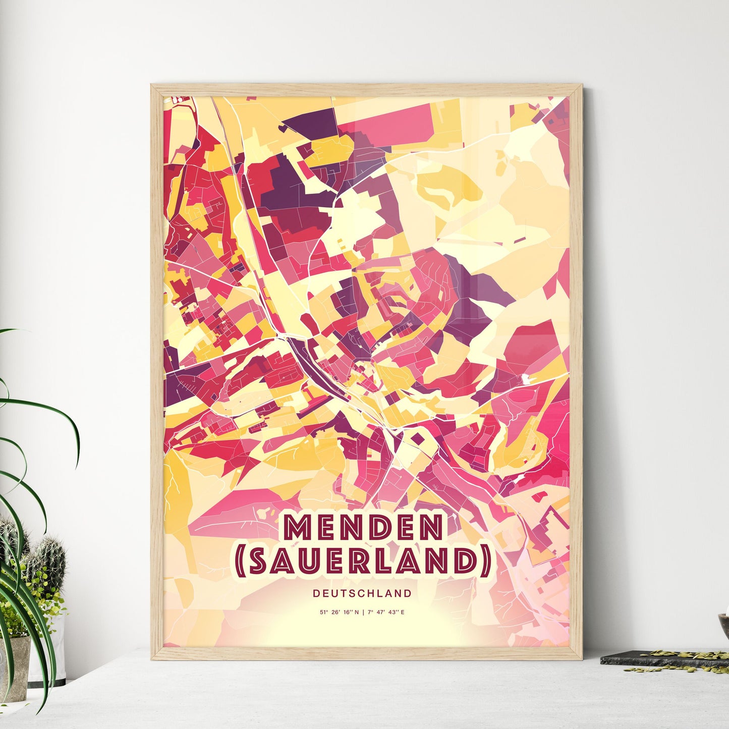 Colorful MENDEN (SAUERLAND) GERMANY Fine Art Map Hot Red