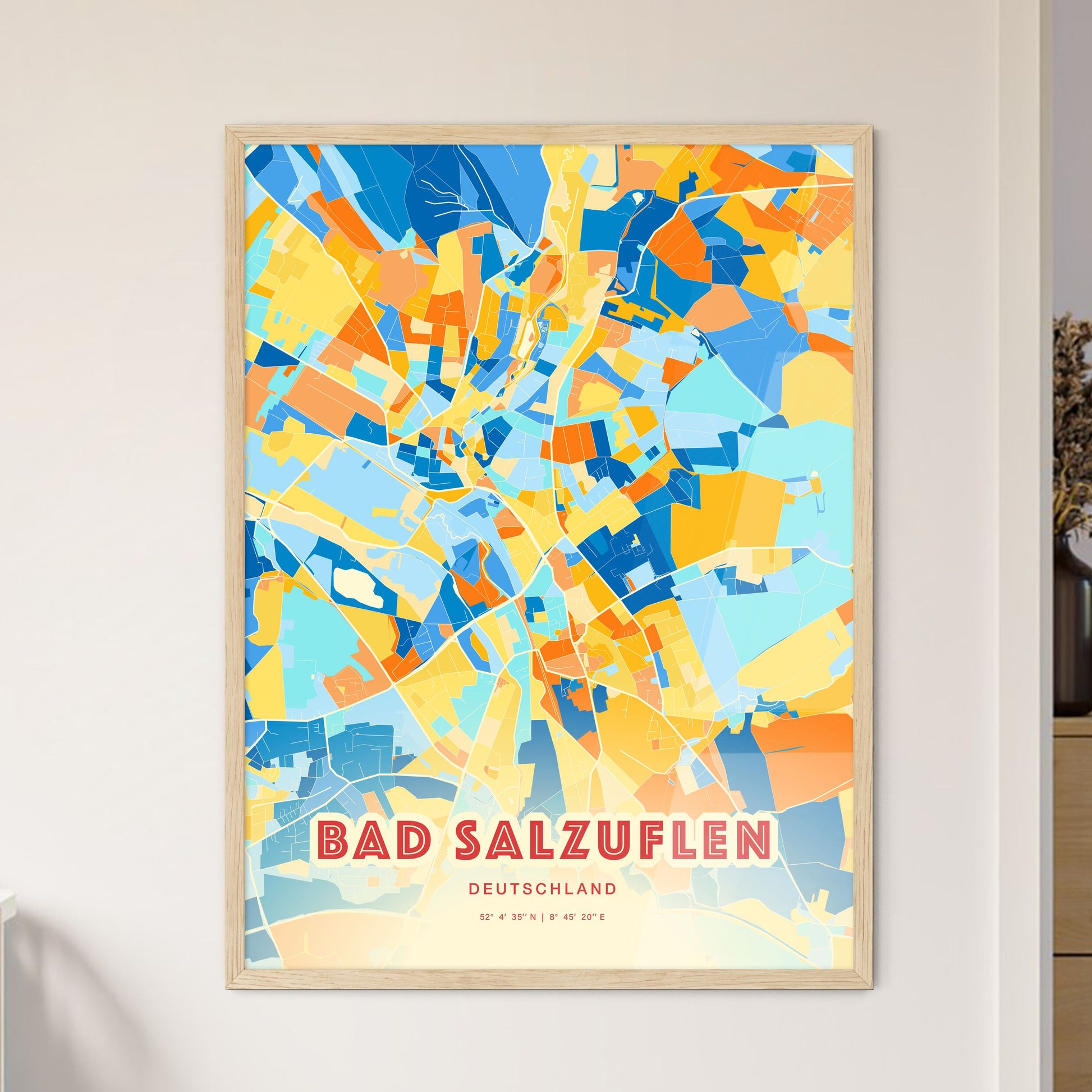 Colorful Bad Salzuflen Germany Fine Art Map Blue Orange