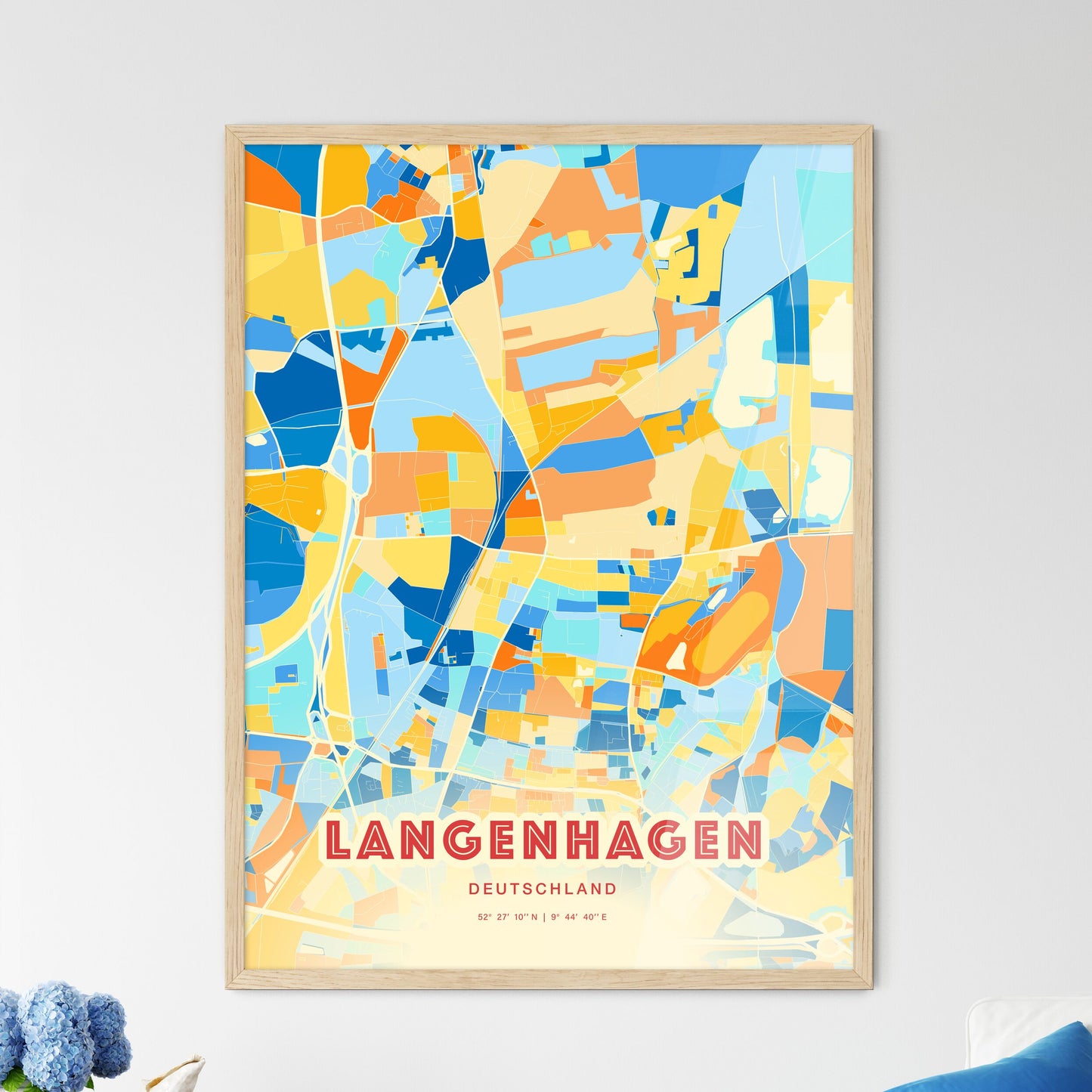 Colorful LANGENHAGEN GERMANY Fine Art Map Blue Orange