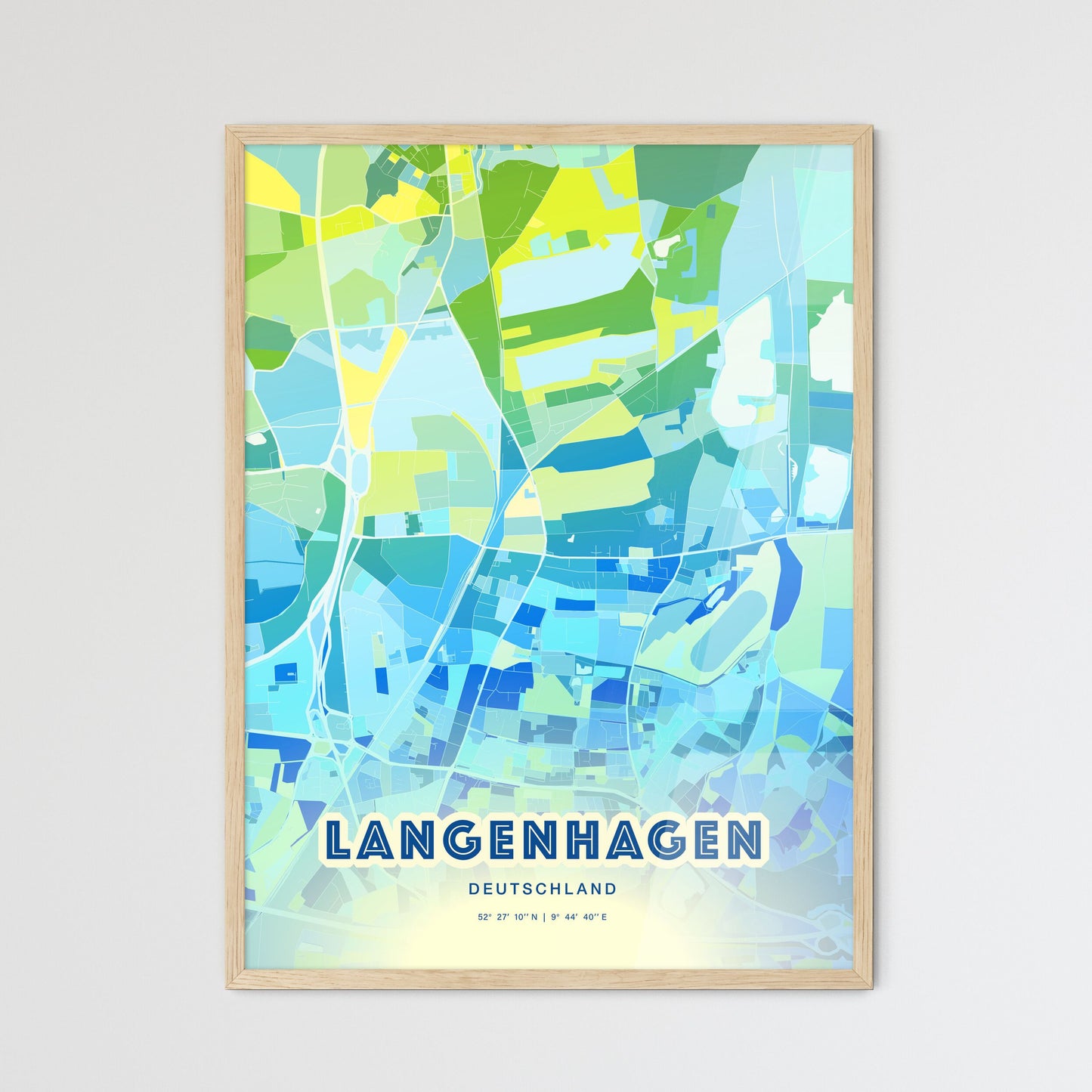 Colorful LANGENHAGEN GERMANY Fine Art Map Cool Blue