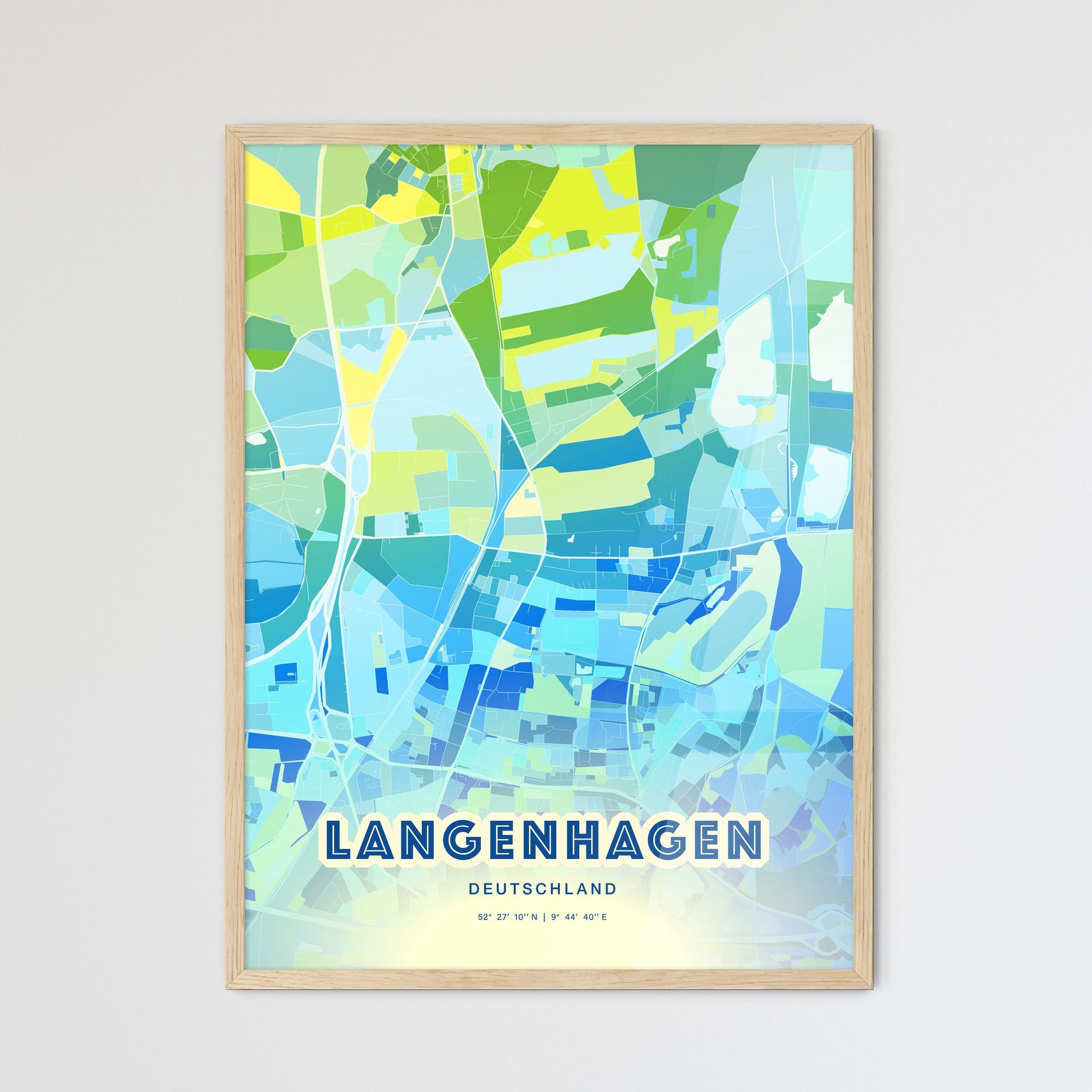 Colorful LANGENHAGEN GERMANY Fine Art Map Cool Blue