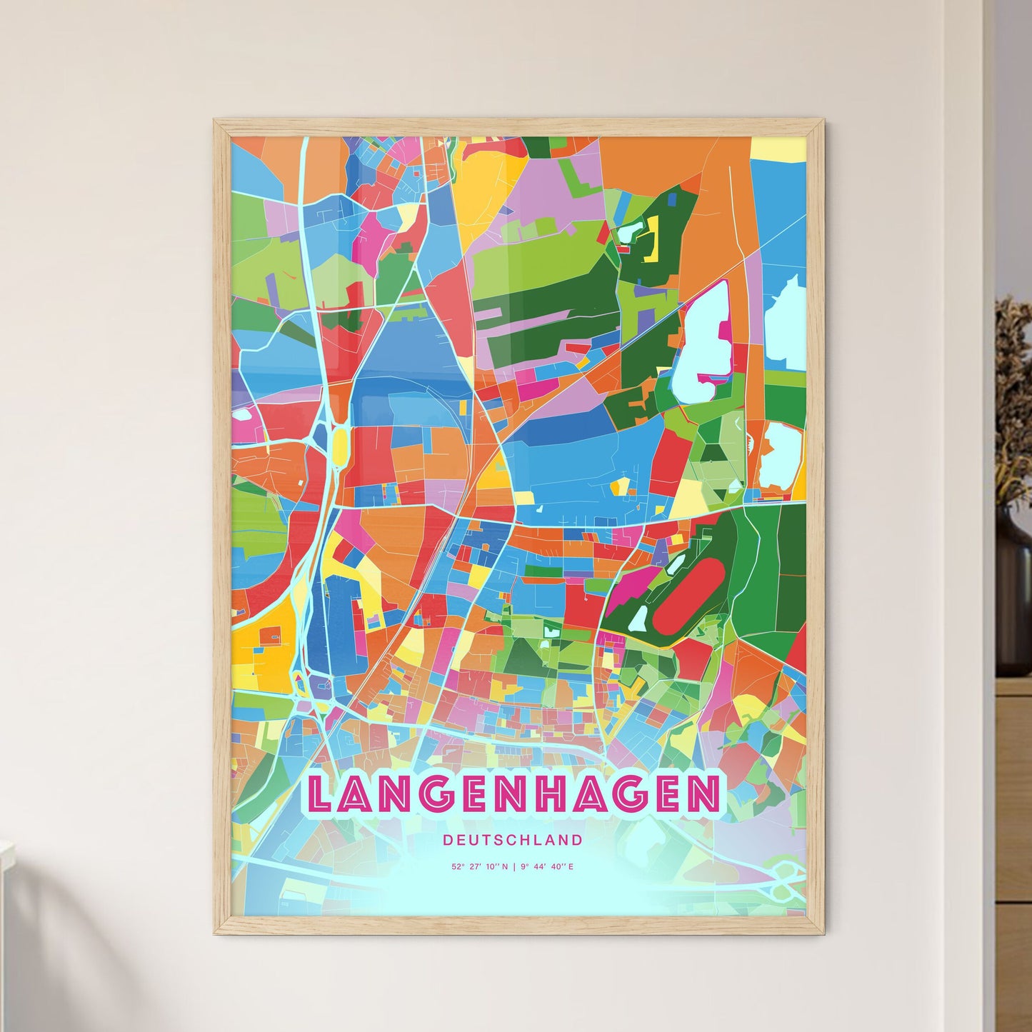 Colorful LANGENHAGEN GERMANY Fine Art Map Crazy Colors