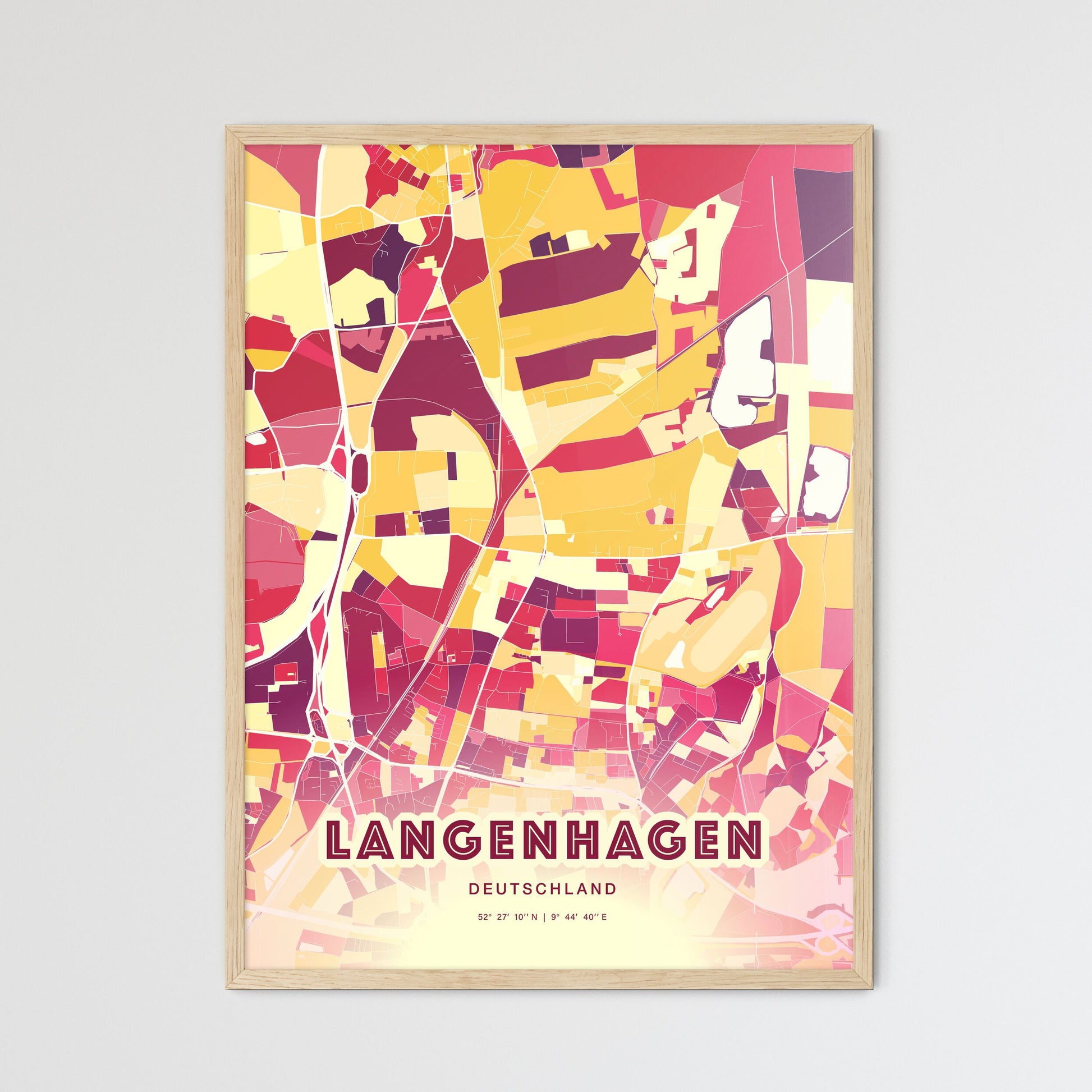 Colorful LANGENHAGEN GERMANY Fine Art Map Hot Red