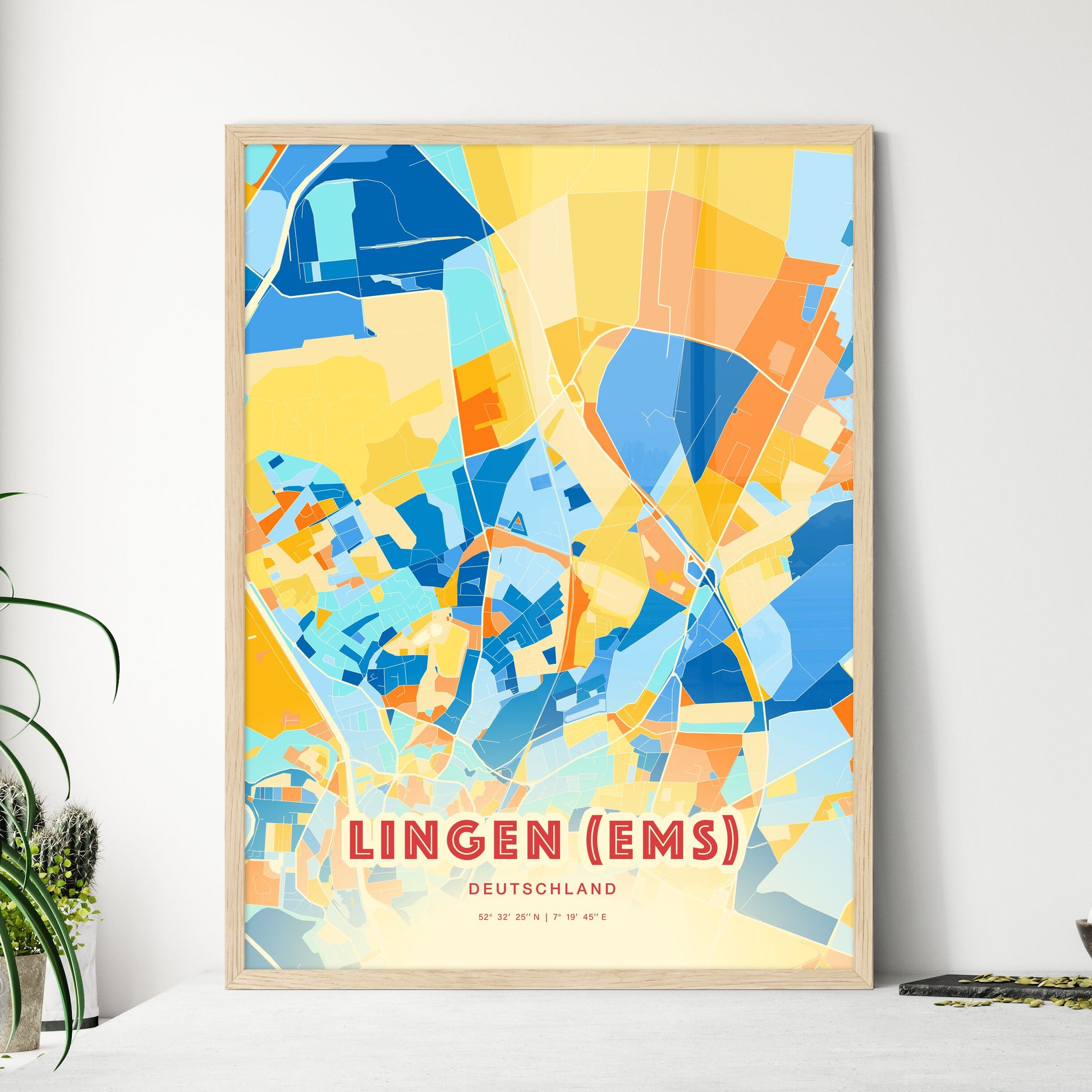 Colorful LINGEN (EMS) GERMANY Fine Art Map Blue Orange