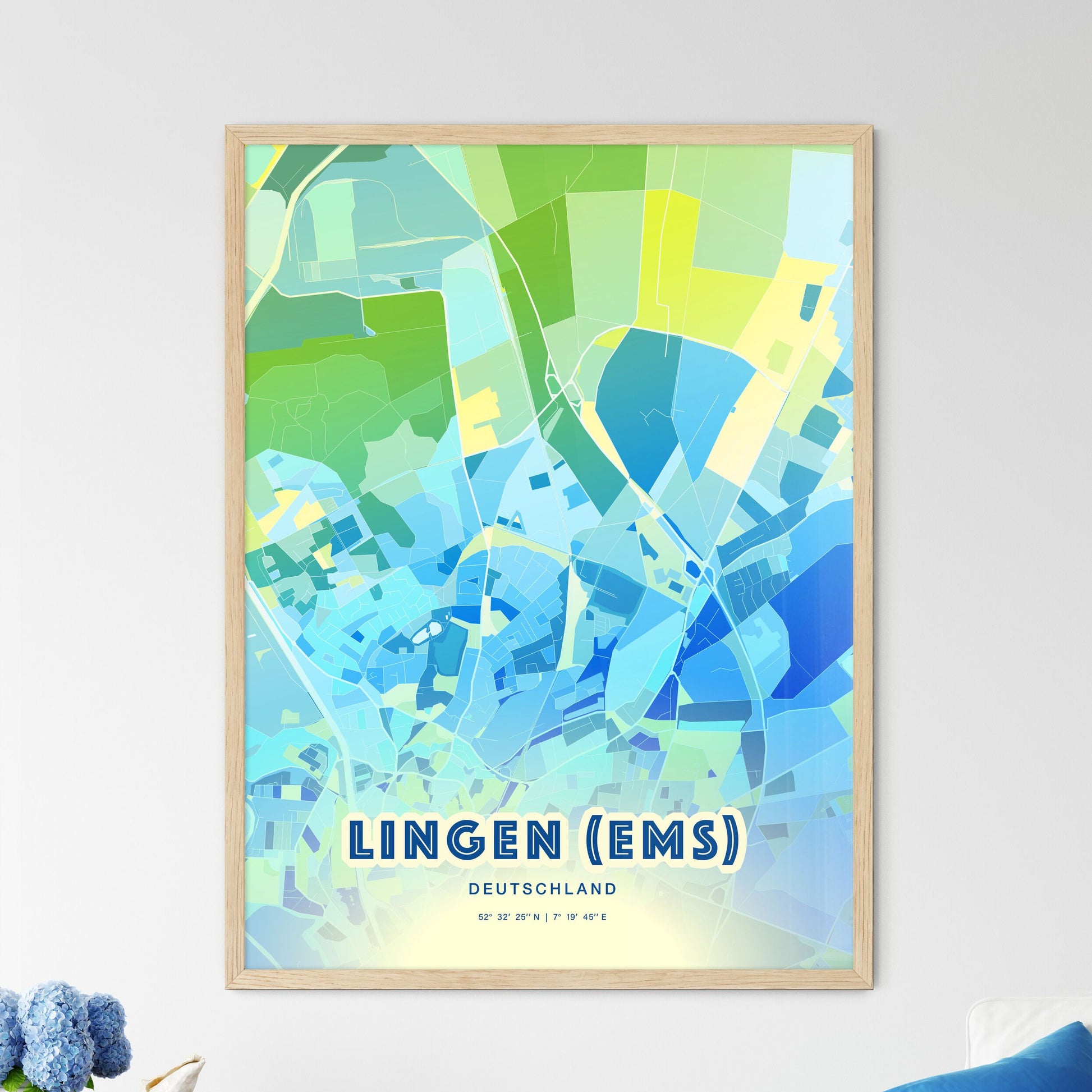 Colorful LINGEN (EMS) GERMANY Fine Art Map Cool Blue