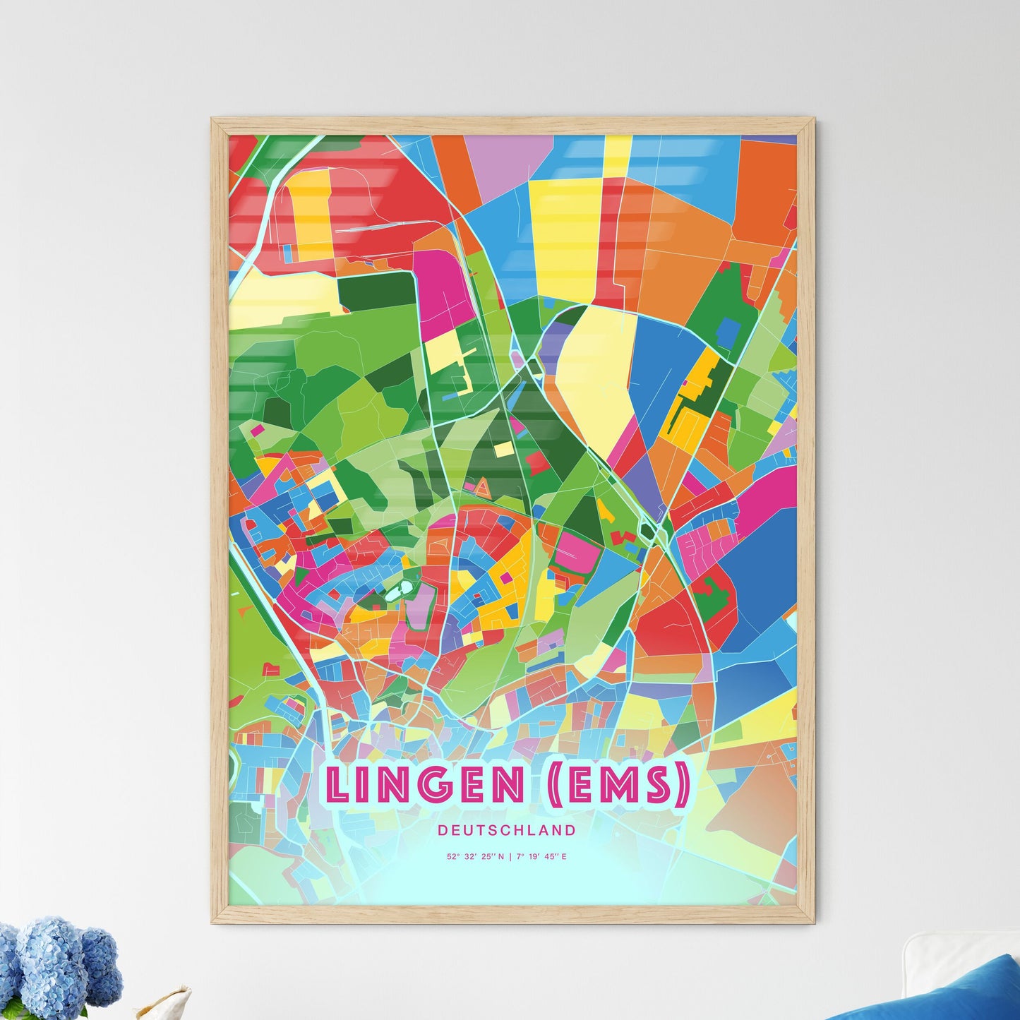 Colorful LINGEN (EMS) GERMANY Fine Art Map Crazy Colors