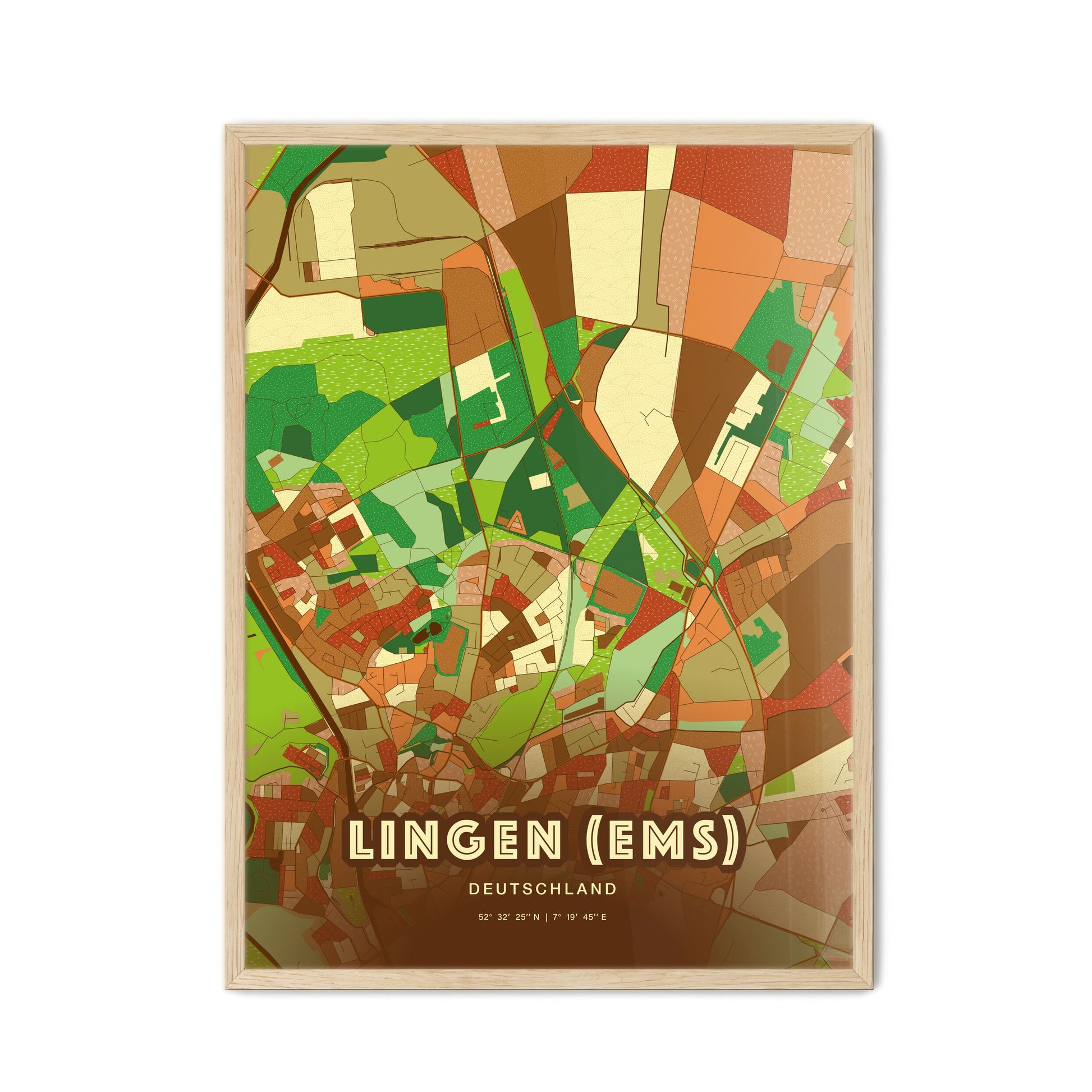 Colorful LINGEN (EMS) GERMANY Fine Art Map Farmhouse