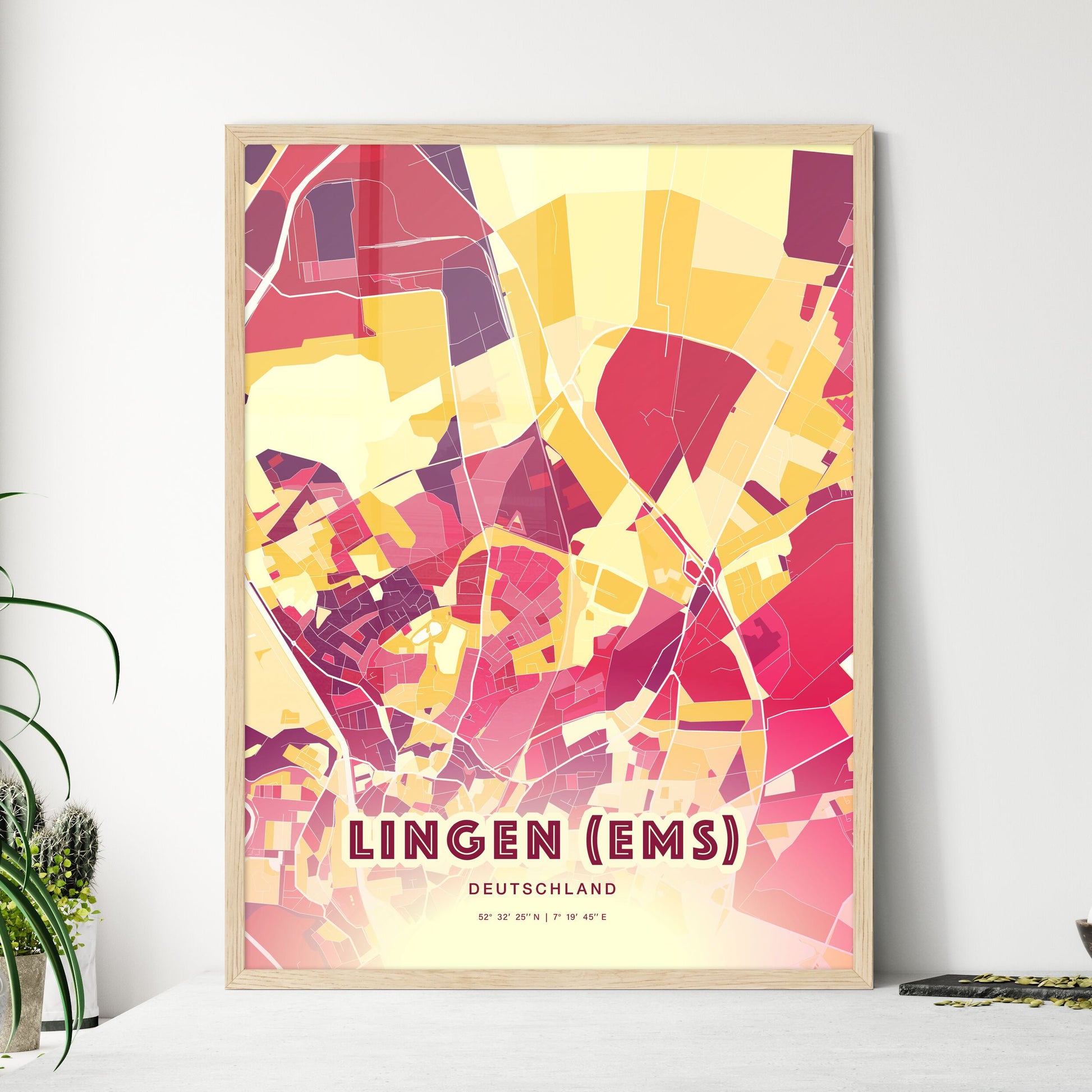 Colorful LINGEN (EMS) GERMANY Fine Art Map Hot Red