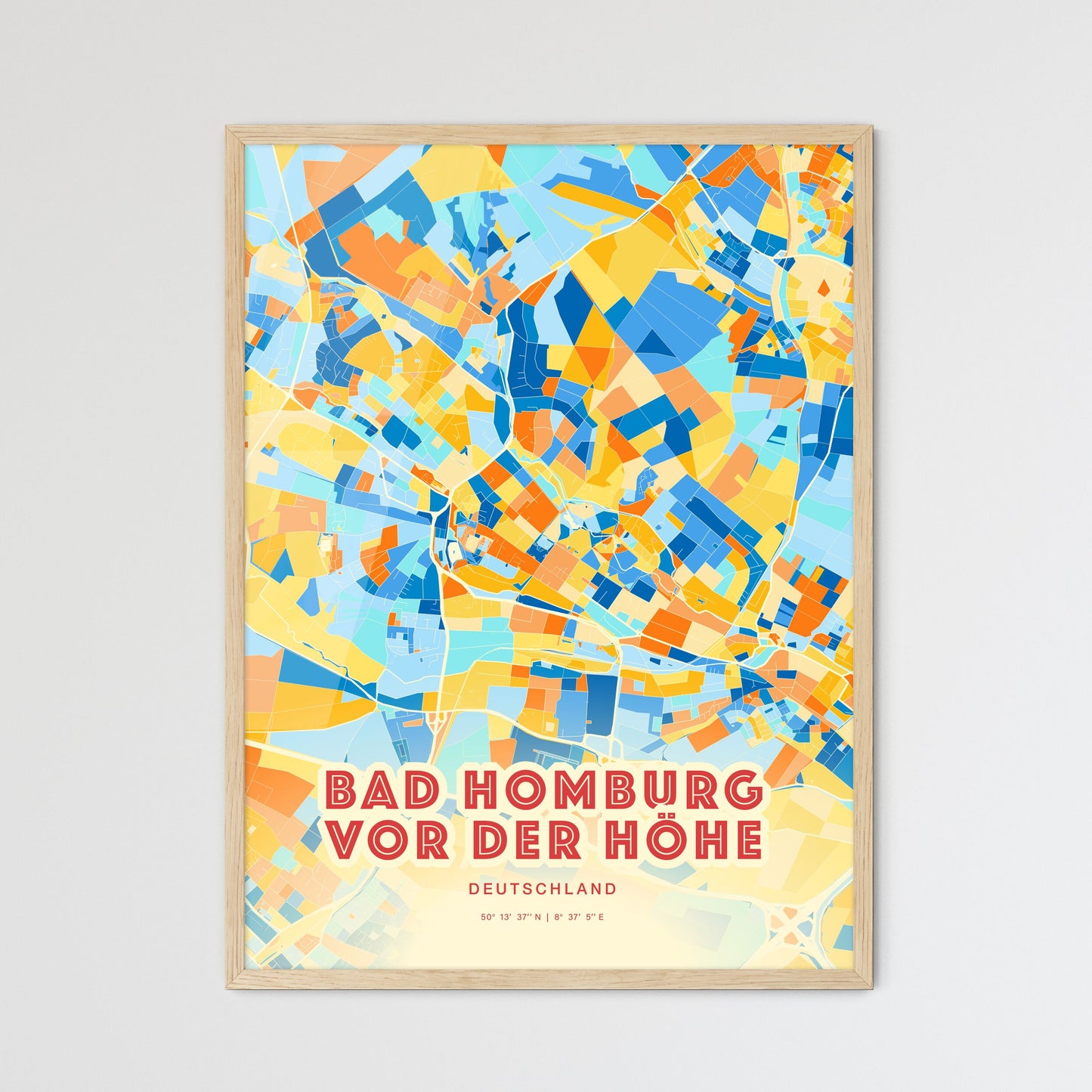 Colorful Bad Homburg Germany Fine Art Map Blue Orange