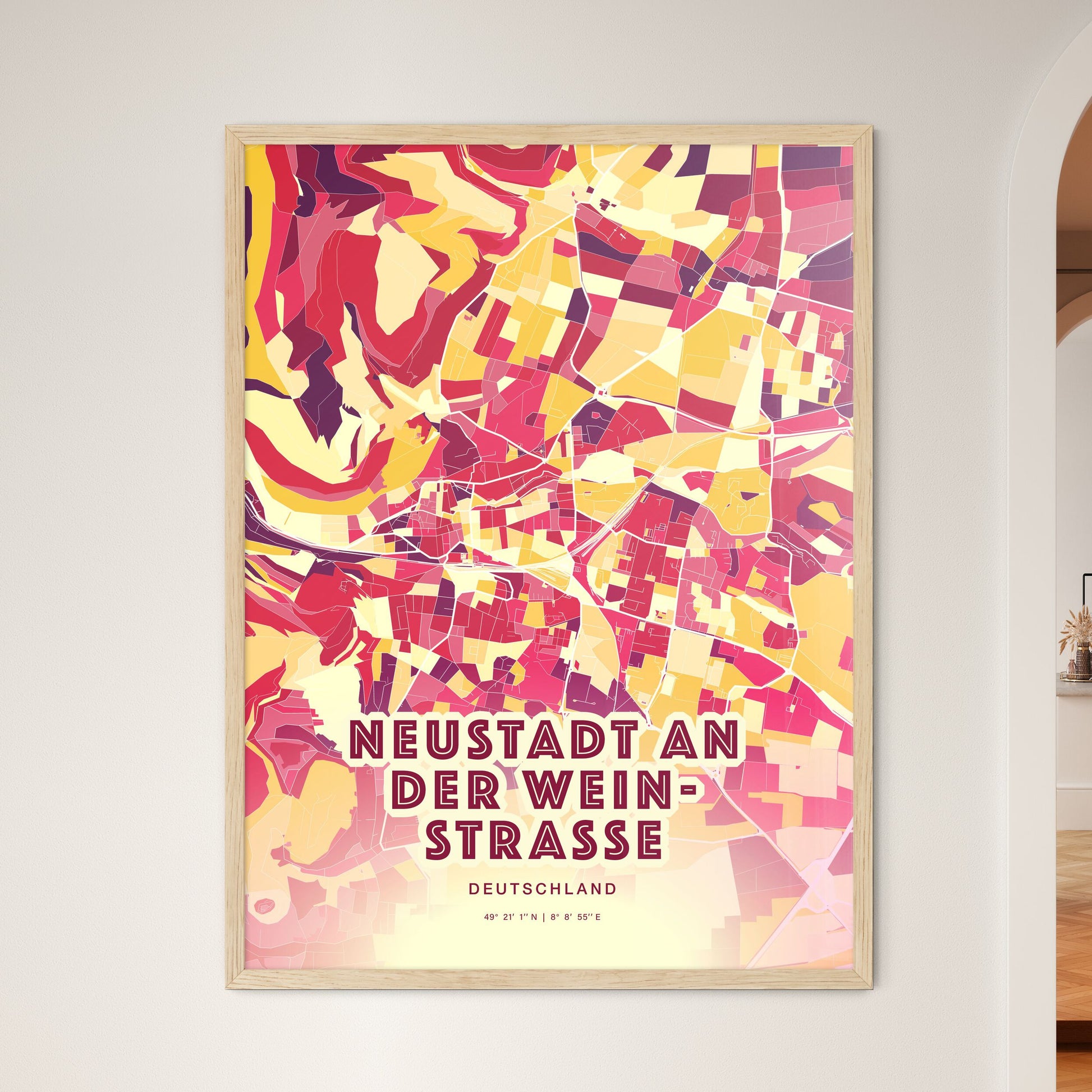 Colorful NEUSTADT AN DER WEINSTRASSE GERMANY Fine Art Map Hot Red