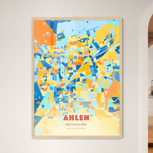 Colorful Ahlen Germany Fine Art Map Blue Orange