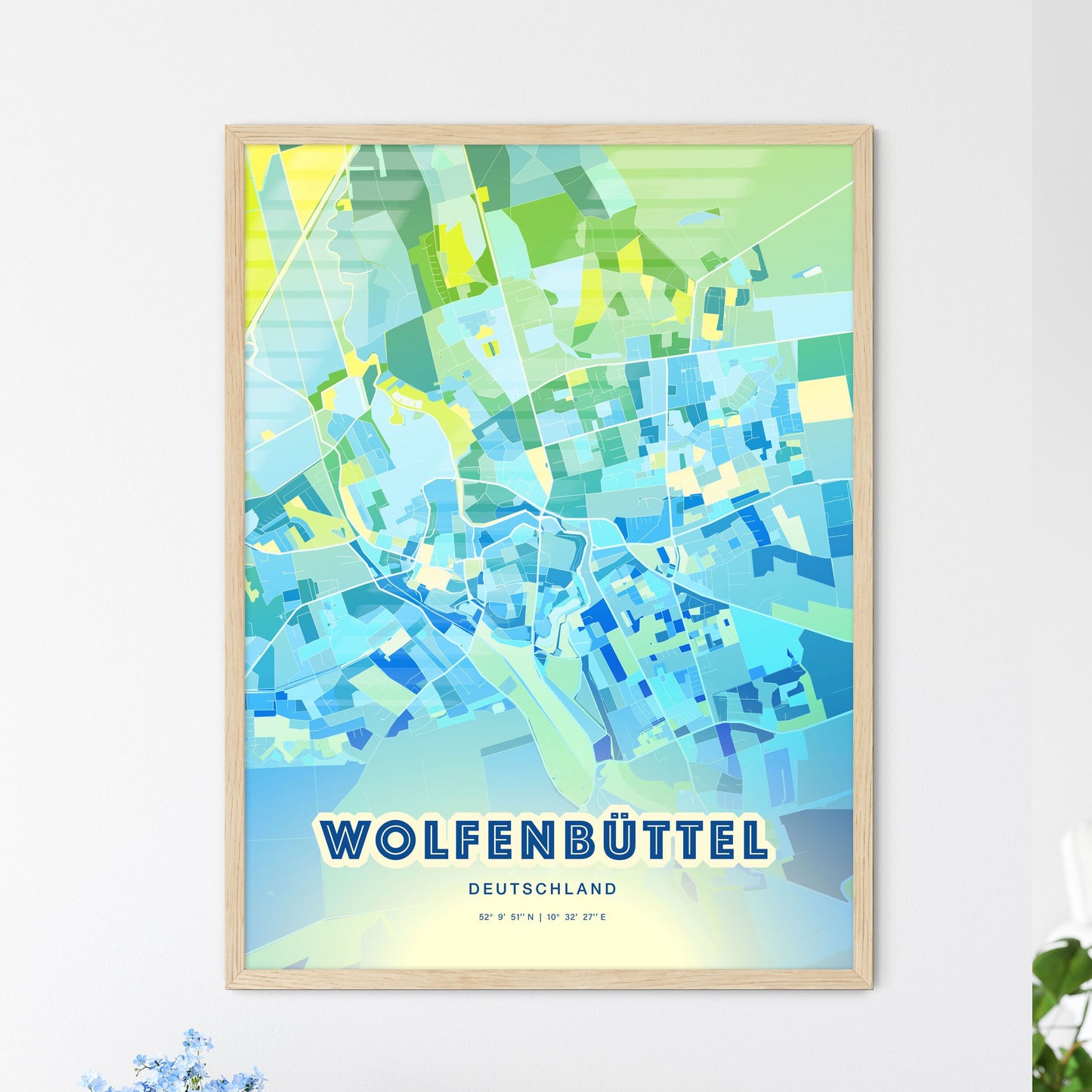 Colorful WOLFENBUTTEL GERMANY Fine Art Map Cool Blue