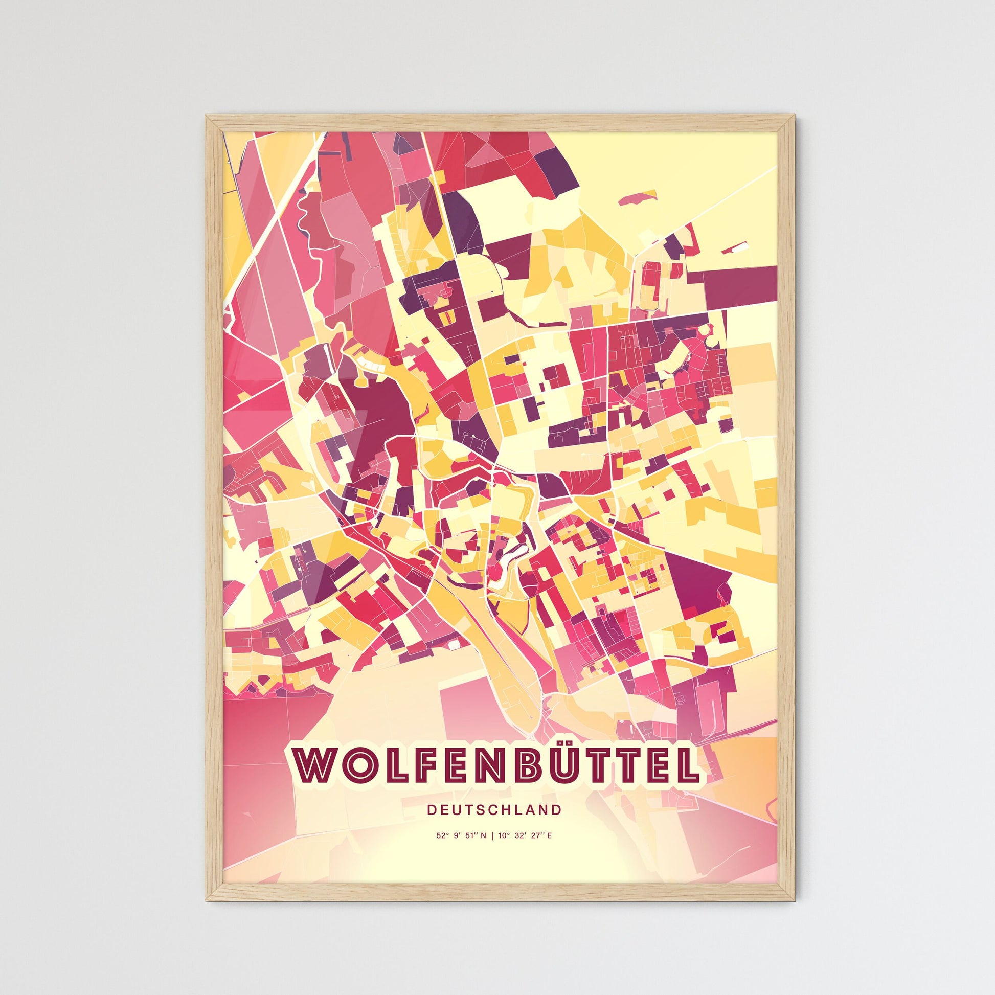 Colorful WOLFENBUTTEL GERMANY Fine Art Map Hot Red