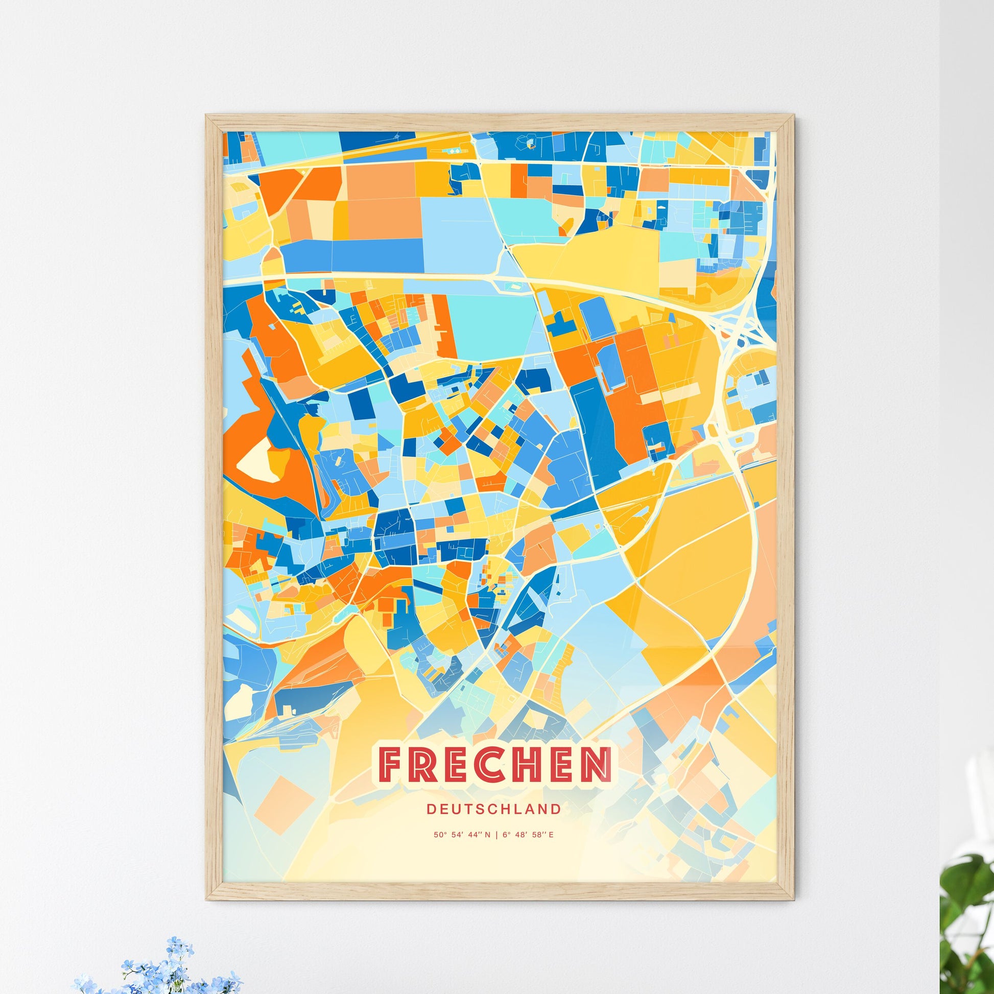 Colorful FRECHEN GERMANY Fine Art Map Blue Orange