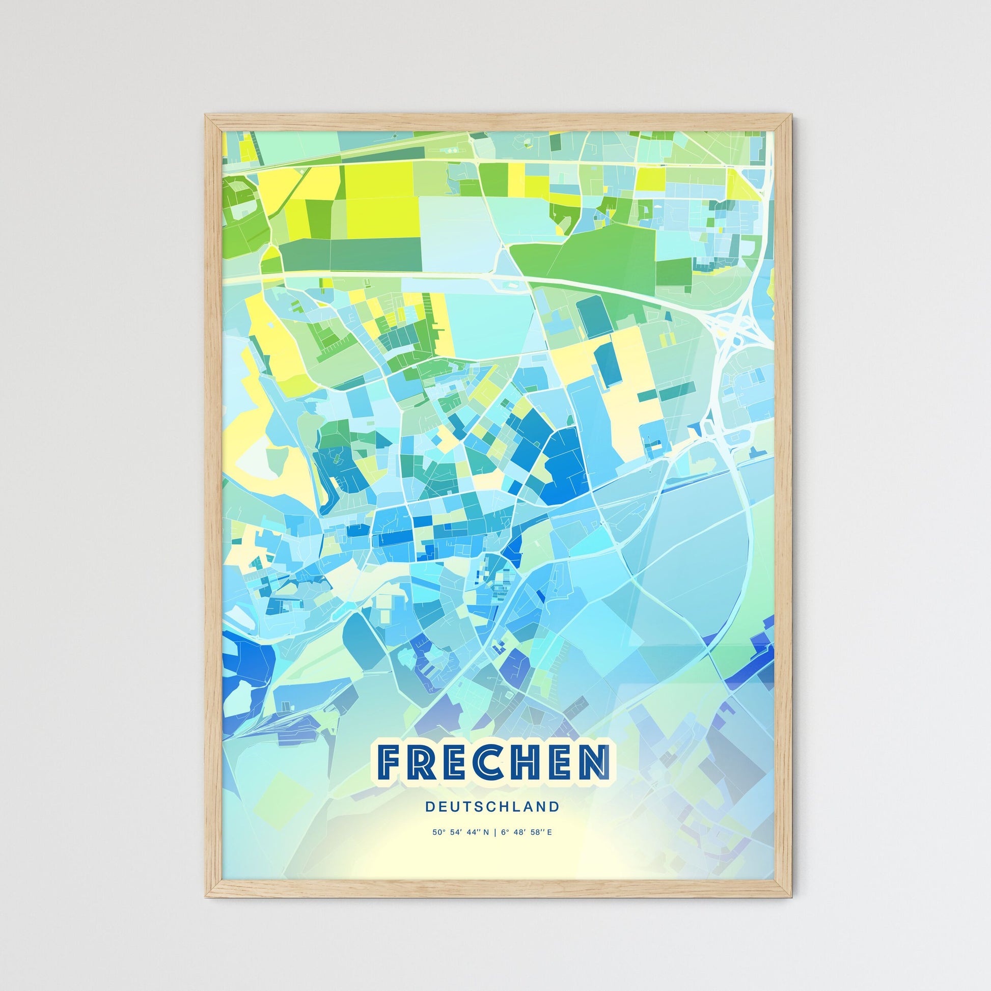 Colorful FRECHEN GERMANY Fine Art Map Cool Blue