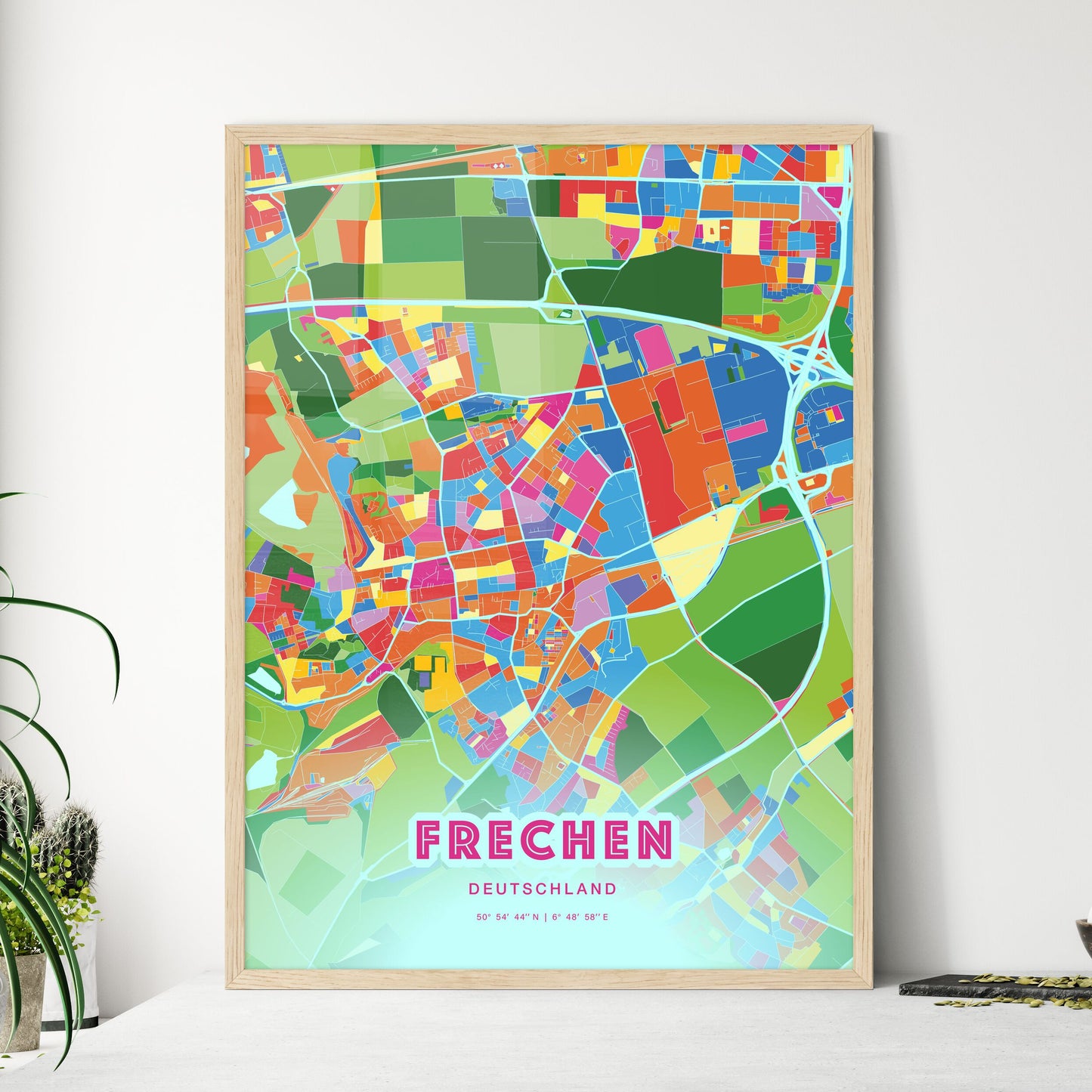 Colorful FRECHEN GERMANY Fine Art Map Crazy Colors
