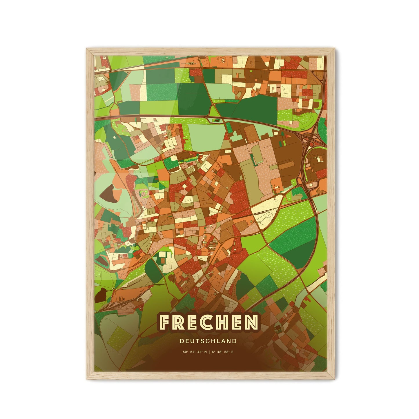 Colorful FRECHEN GERMANY Fine Art Map Farmhouse