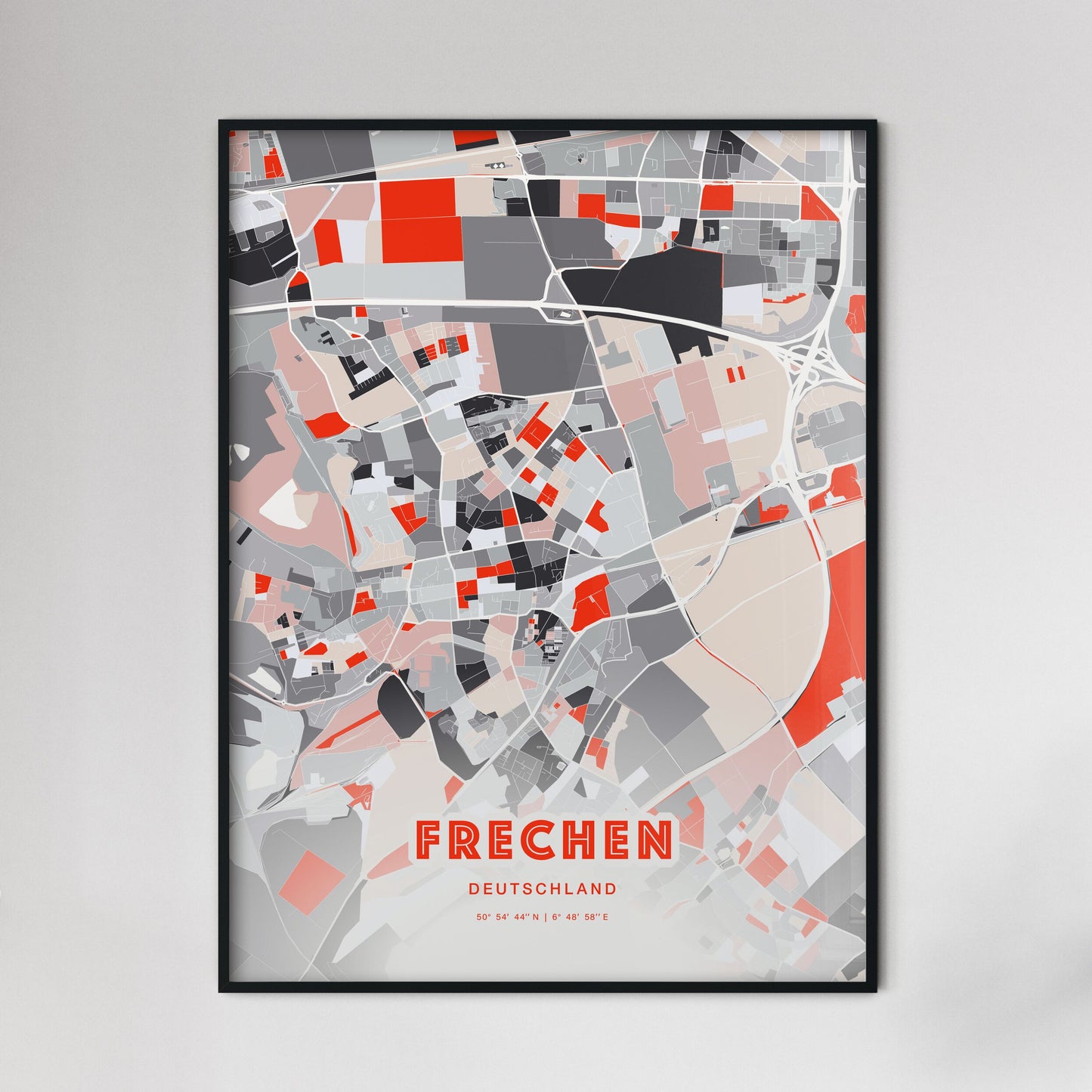 Colorful FRECHEN GERMANY Fine Art Map Modern