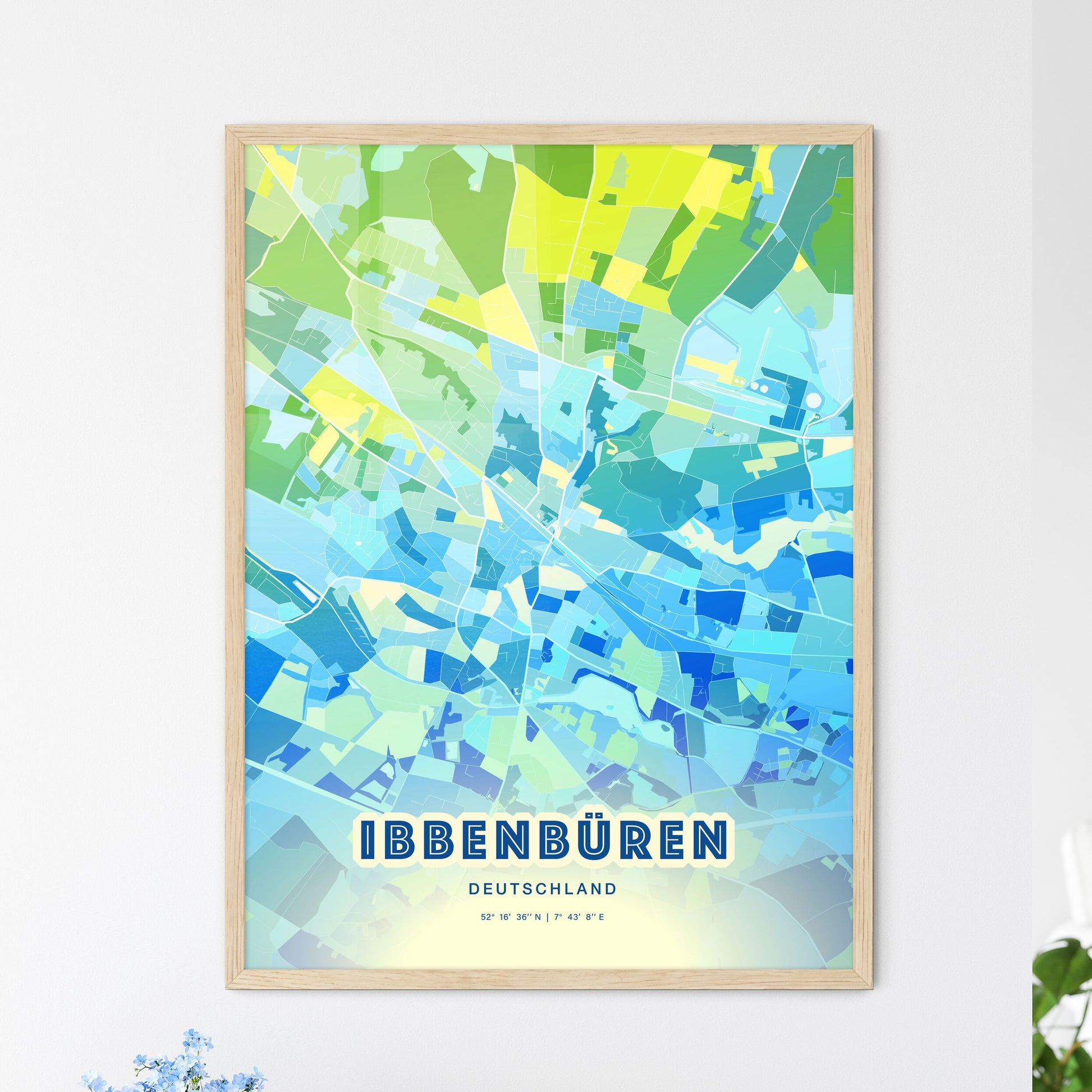 Colorful IBBENBUREN GERMANY Fine Art Map Cool Blue