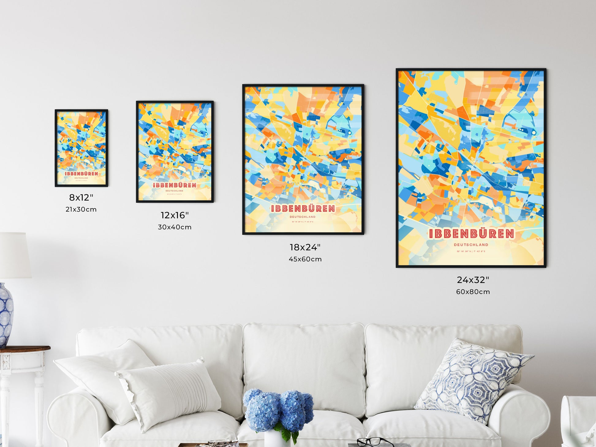 Colorful IBBENBUREN GERMANY Fine Art Map Blue Orange