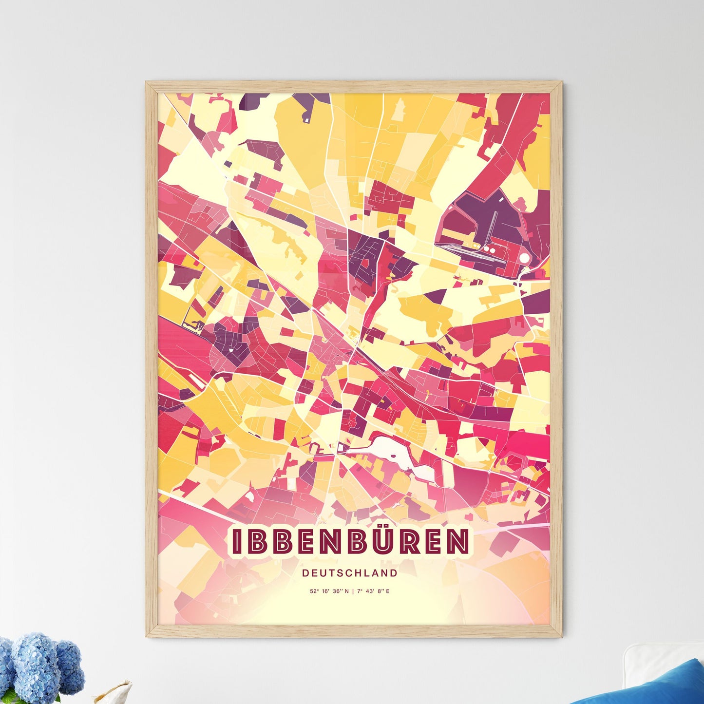 Colorful IBBENBUREN GERMANY Fine Art Map Hot Red