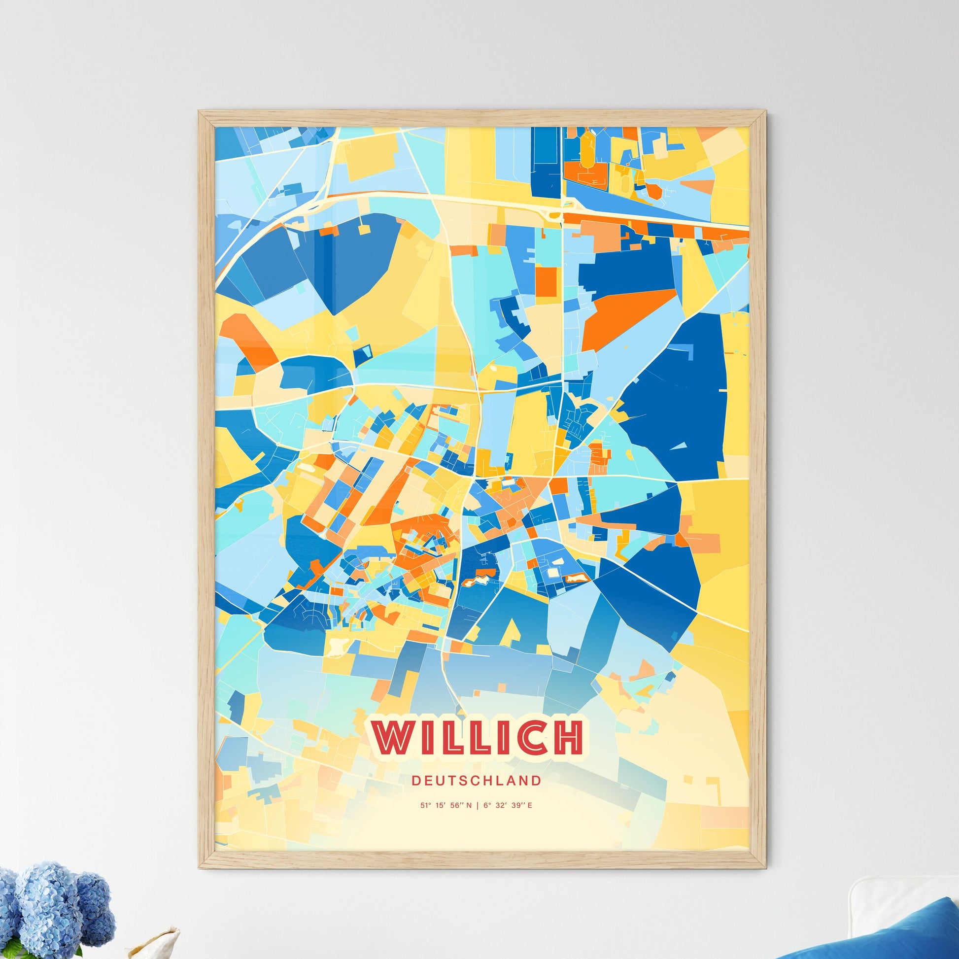 Colorful WILLICH GERMANY Fine Art Map Blue Orange