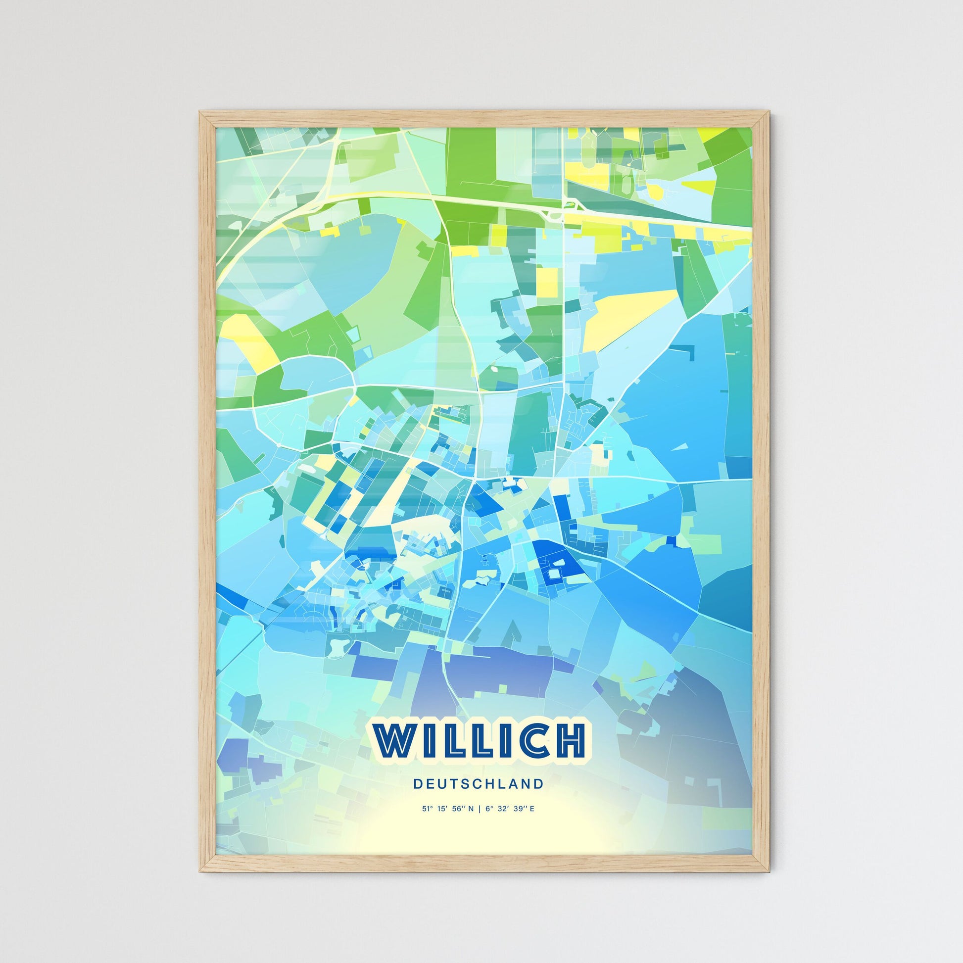 Colorful WILLICH GERMANY Fine Art Map Cool Blue