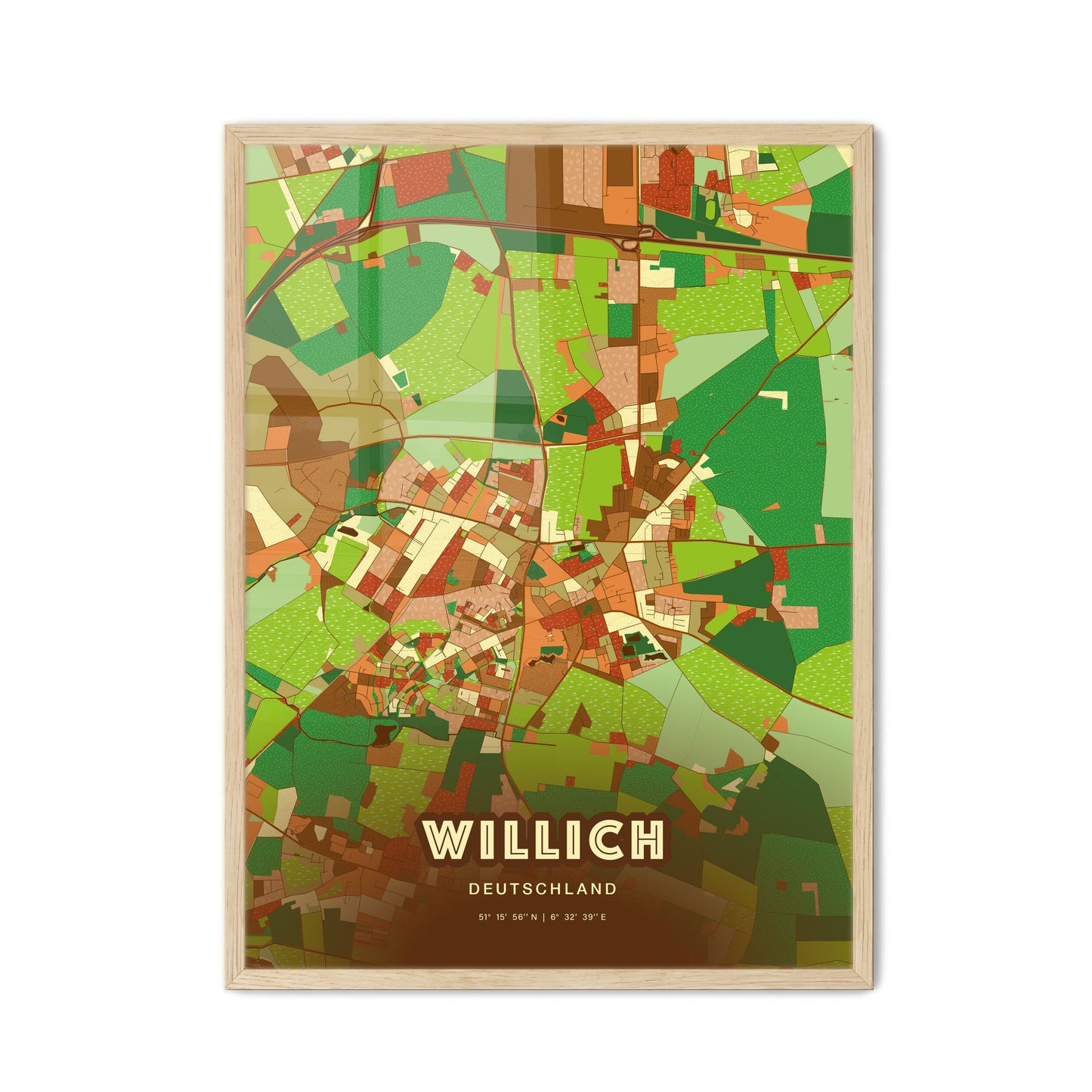 Colorful WILLICH GERMANY Fine Art Map Farmhouse