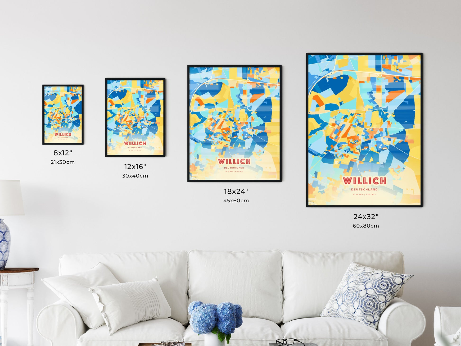 Colorful WILLICH GERMANY Fine Art Map Blue Orange