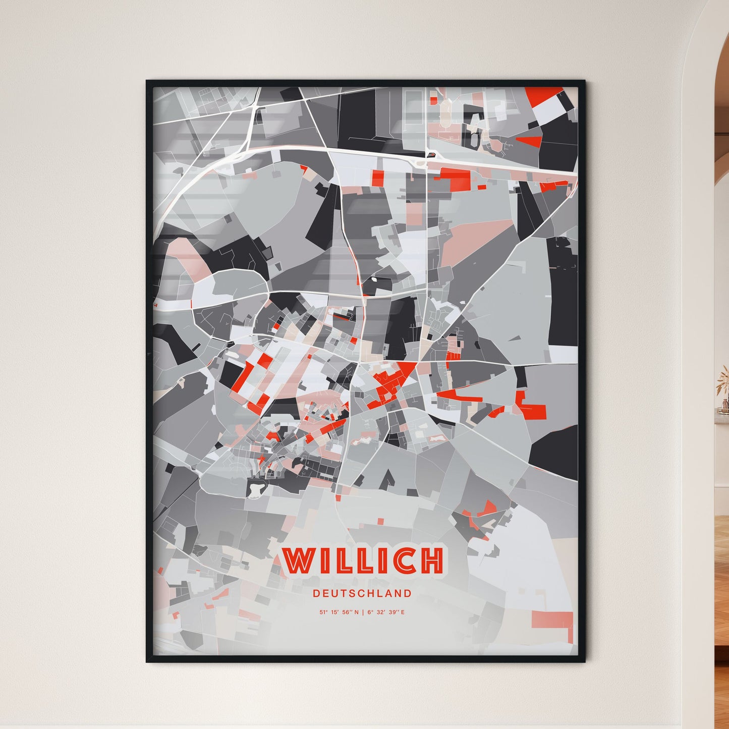 Colorful WILLICH GERMANY Fine Art Map Modern