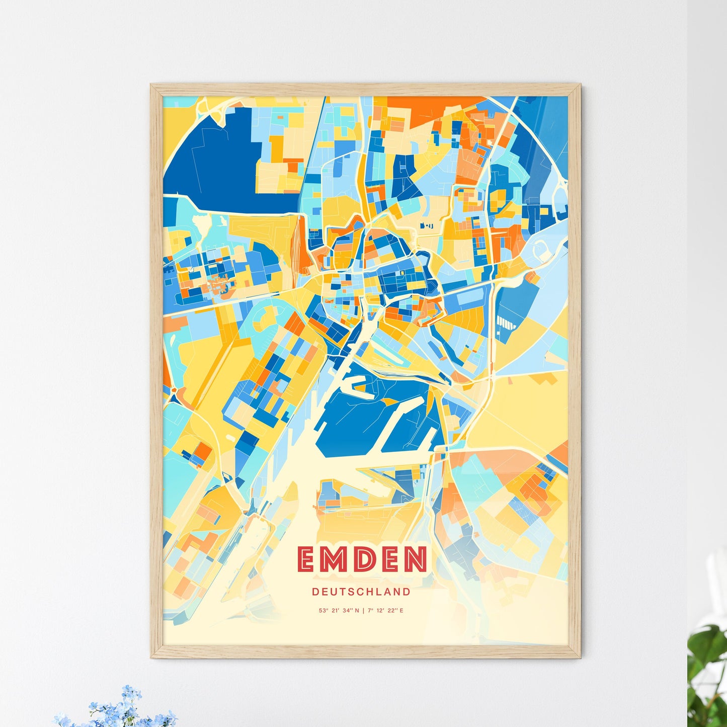 Colorful Emden Germany Fine Art Map Blue Orange
